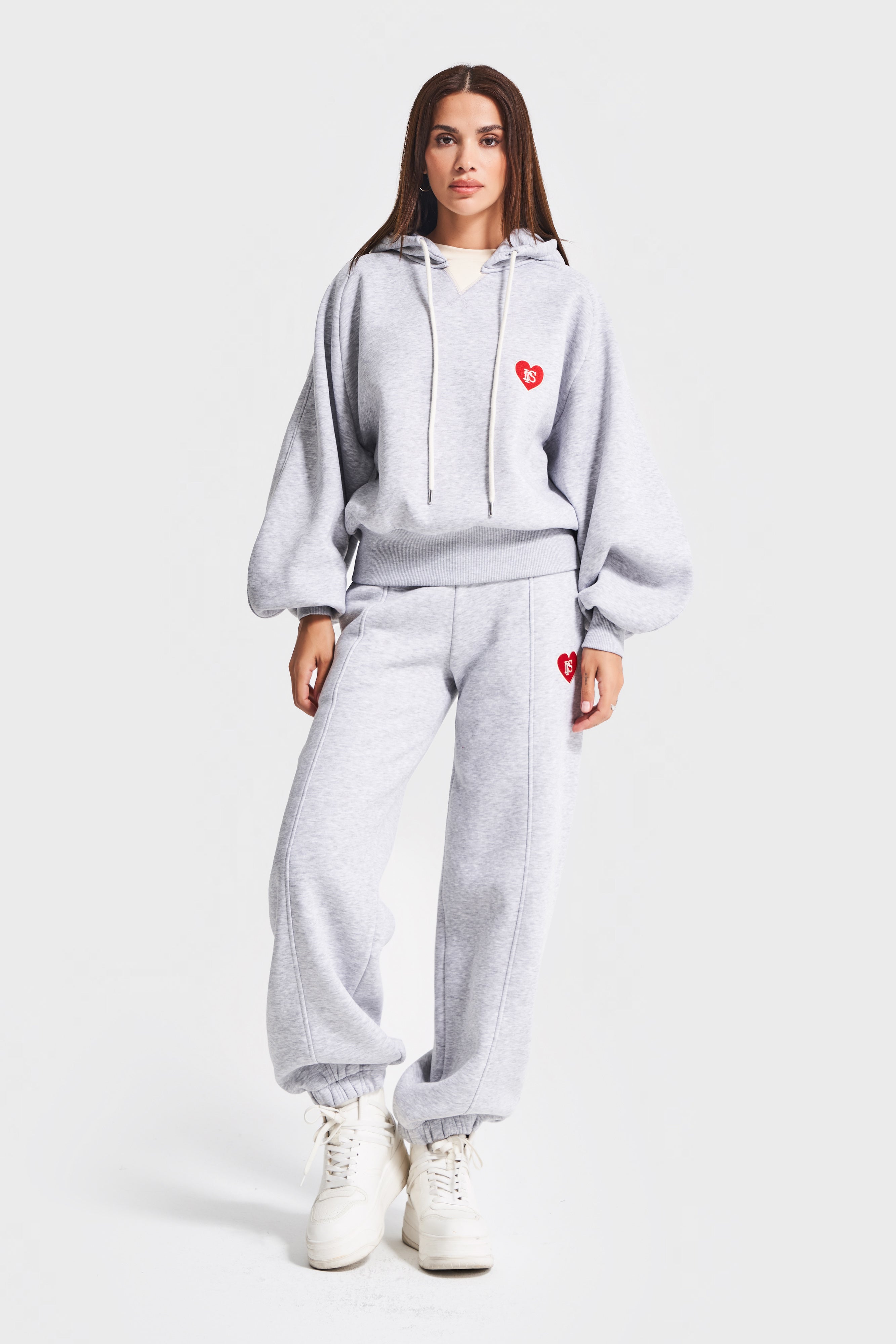 Women's Grey Knitted Fabric 2-Piece Tracksuit Set | Loose Fit Outfit