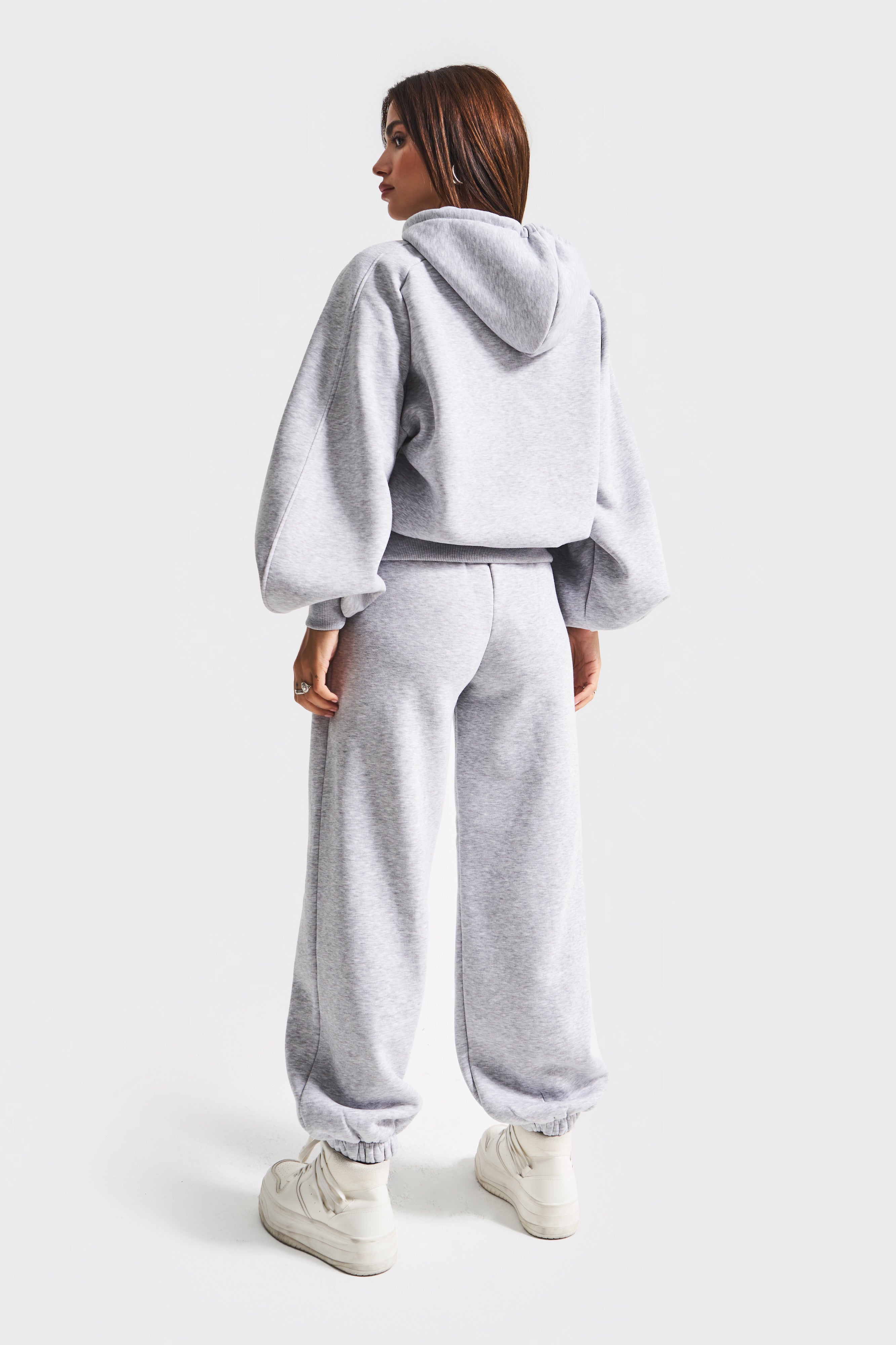 Women's Grey Knitted Fabric 2-Piece Tracksuit Set | Loose Fit Outfit