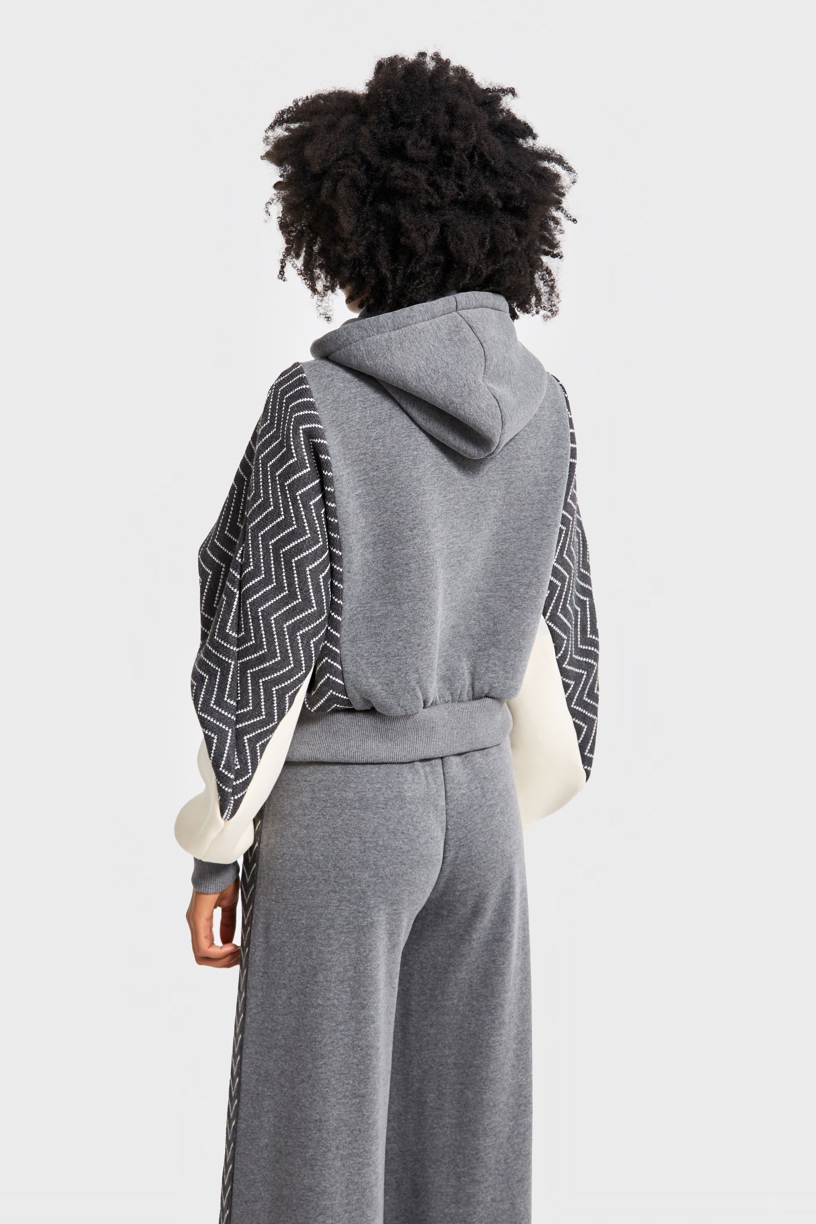 Kadın Gri Renk w5-45 Kapişonlu Sweatshirt Polar Eşofman Alt 2'li Kombin Kumaş Tasarım Takım
