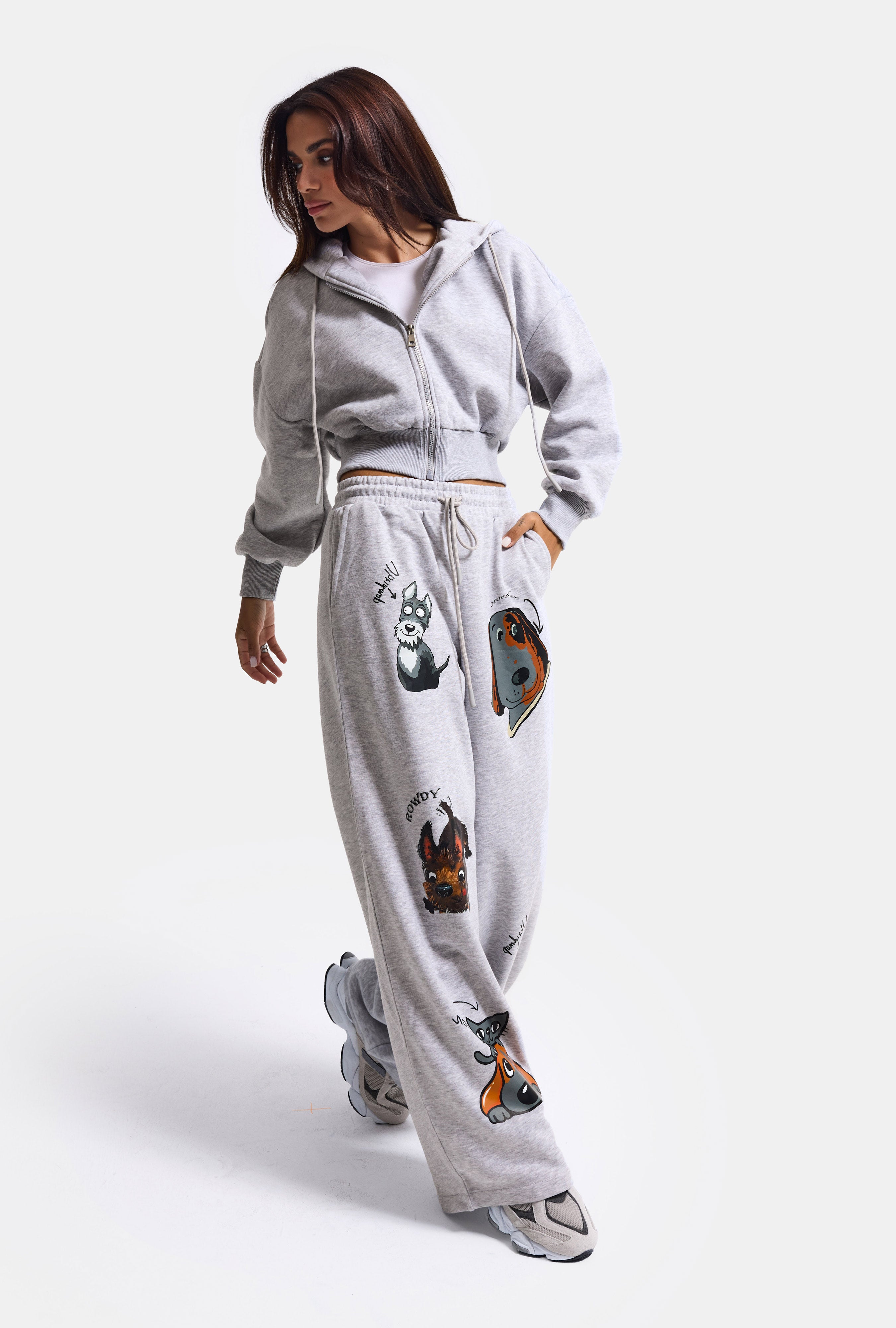 Women's Grey w6-12 Sweatshirt Tracksuit Bottoms 2-Piece Design Set