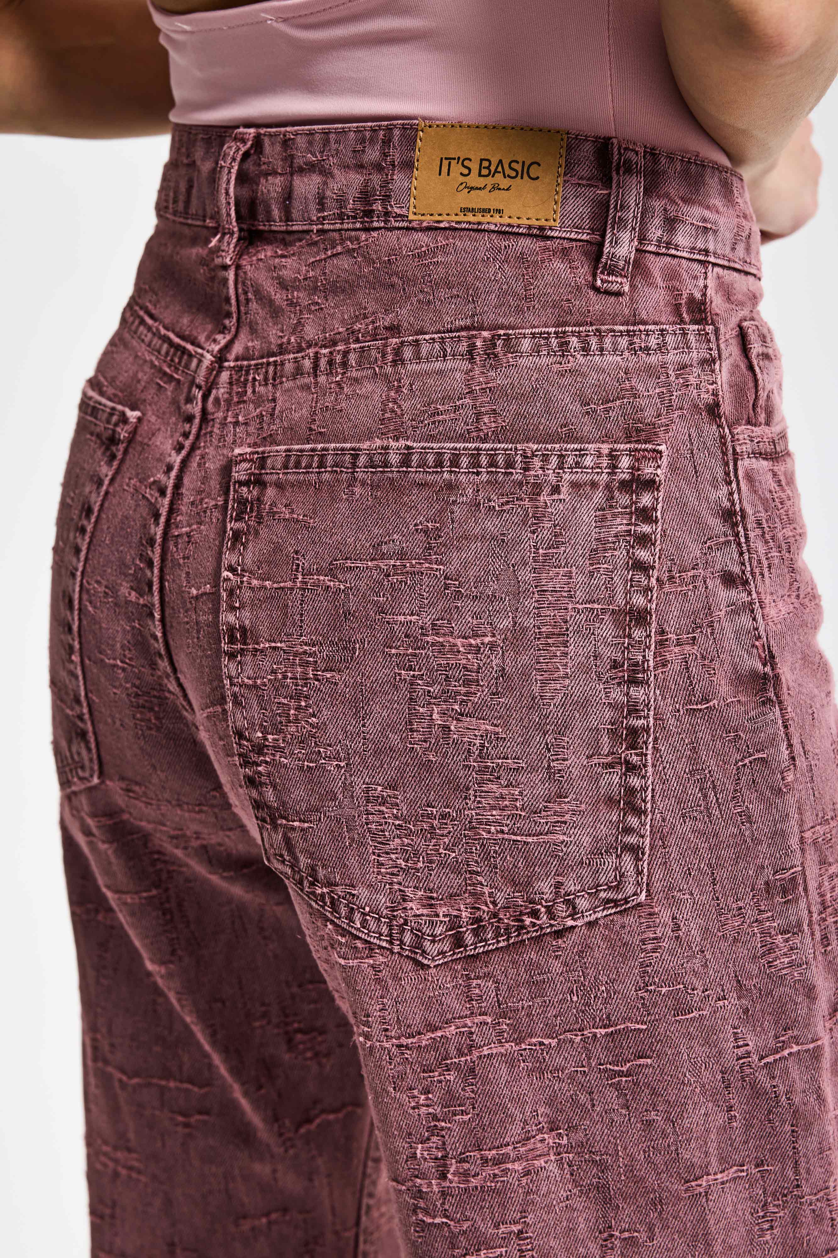 Kadın Gül Kurusu Renk 6s6-98 Flare Fit Özel Kumaş Tasarım Denim Jean