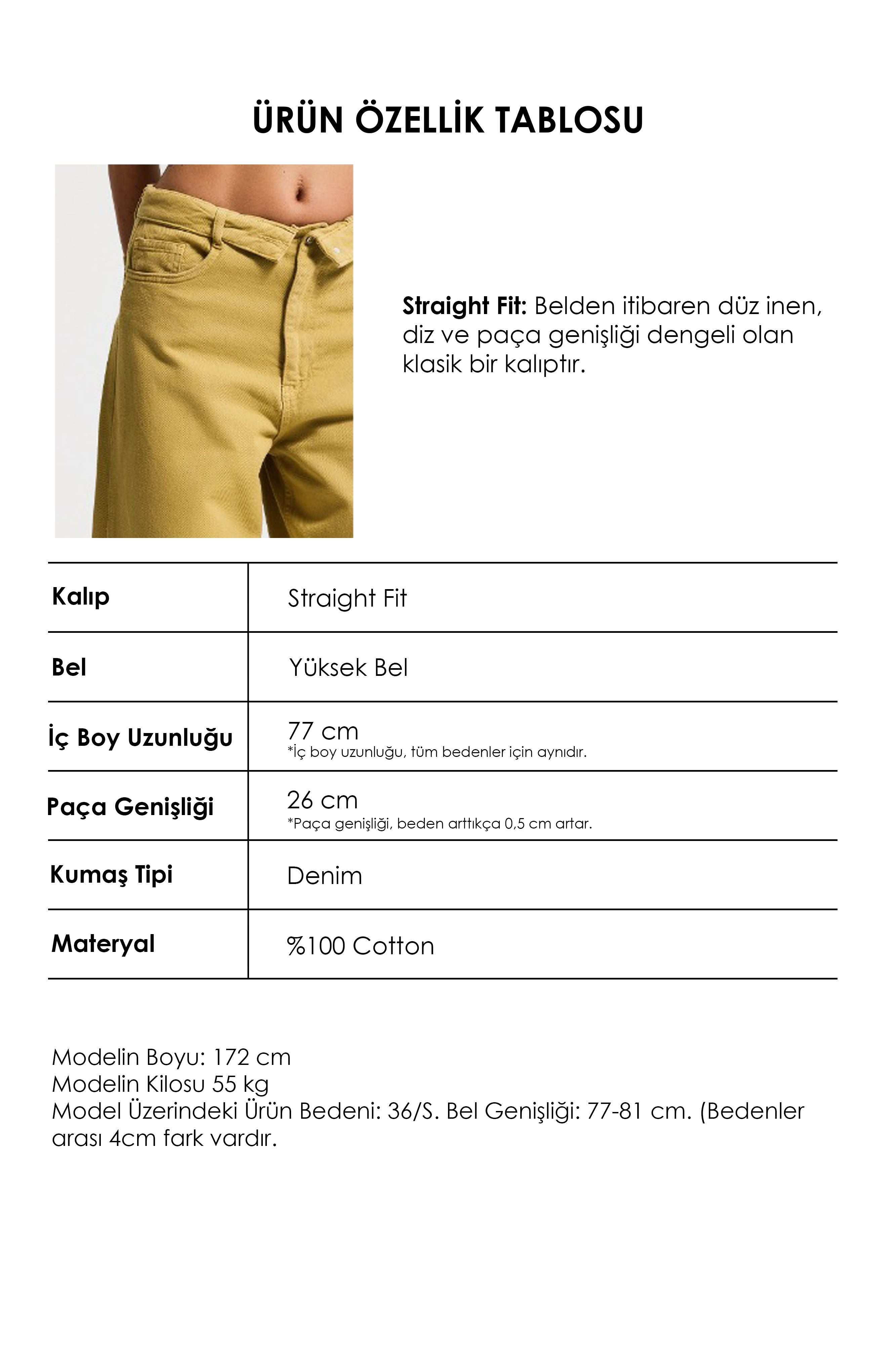 Kadın Hardal 6s6-186 Straight Fit Kemer Detaylı Özel Tasarım Denim Jean
