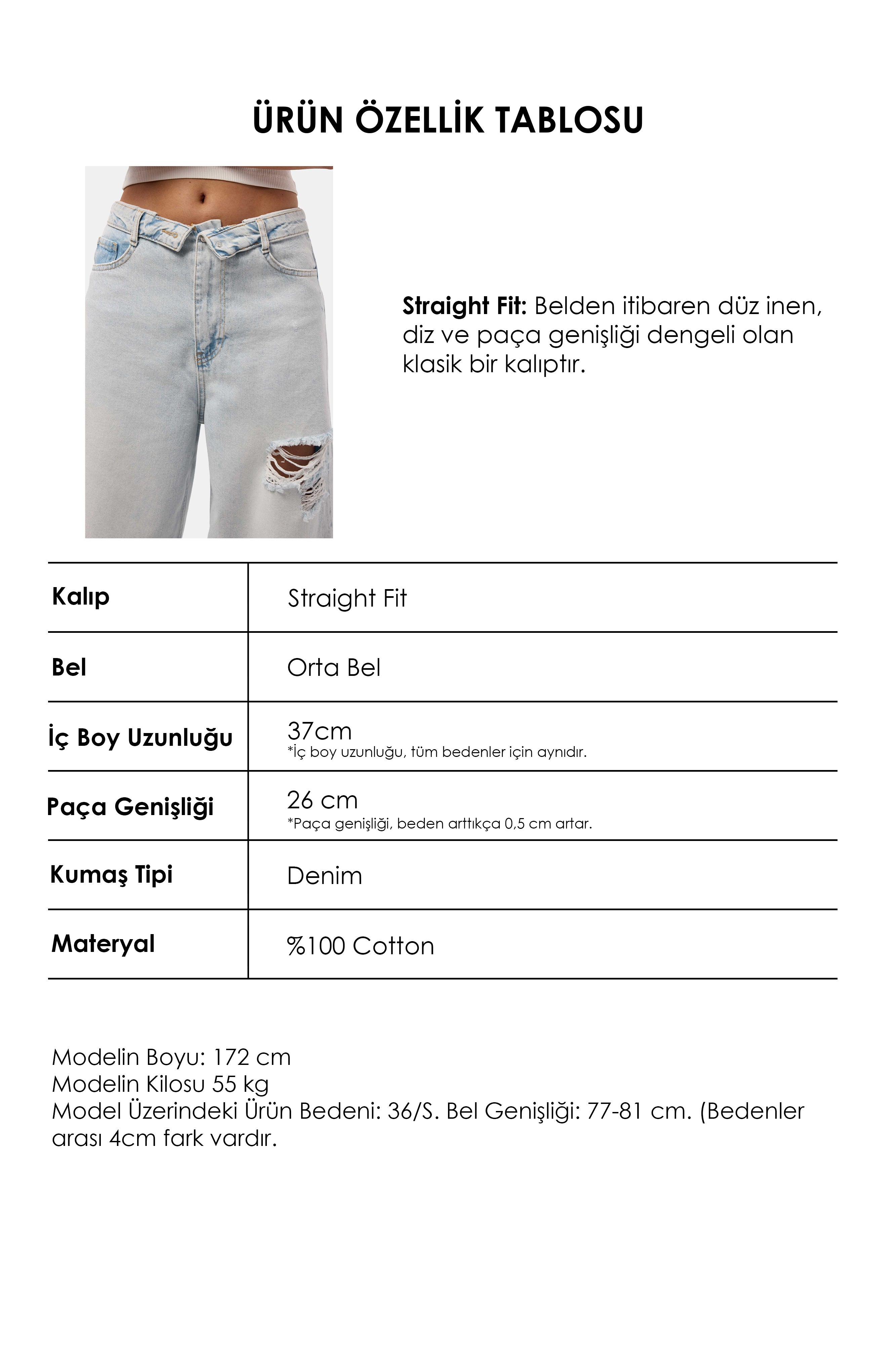 Kadın Ice 12s6-100 Straight Fit Kemer Detaylı Özel Tasarım Denim Jean