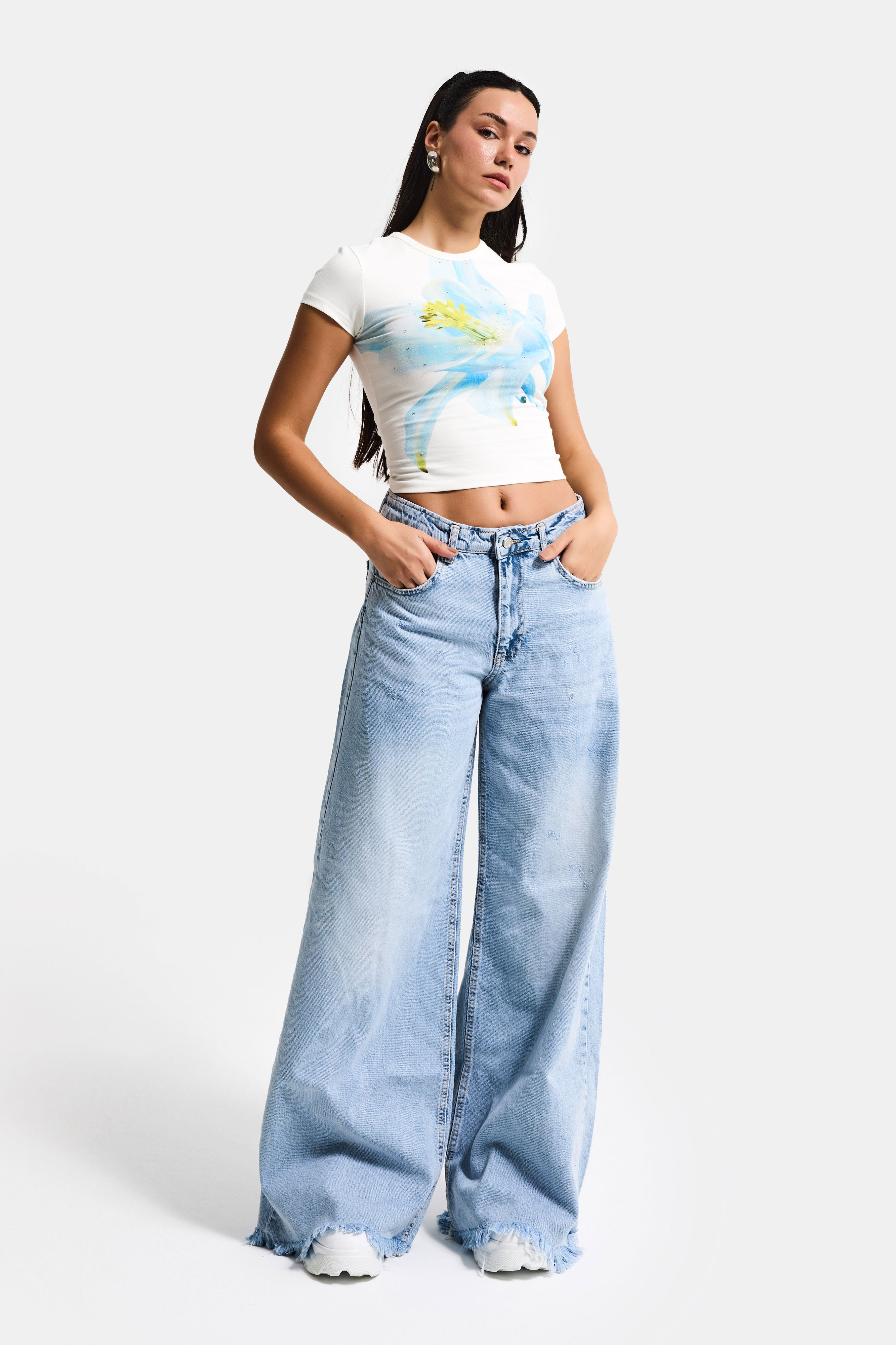Kadın Ice 12s6-27 Palazzo Fit Bol Kesim %100 Koton Denim Jean