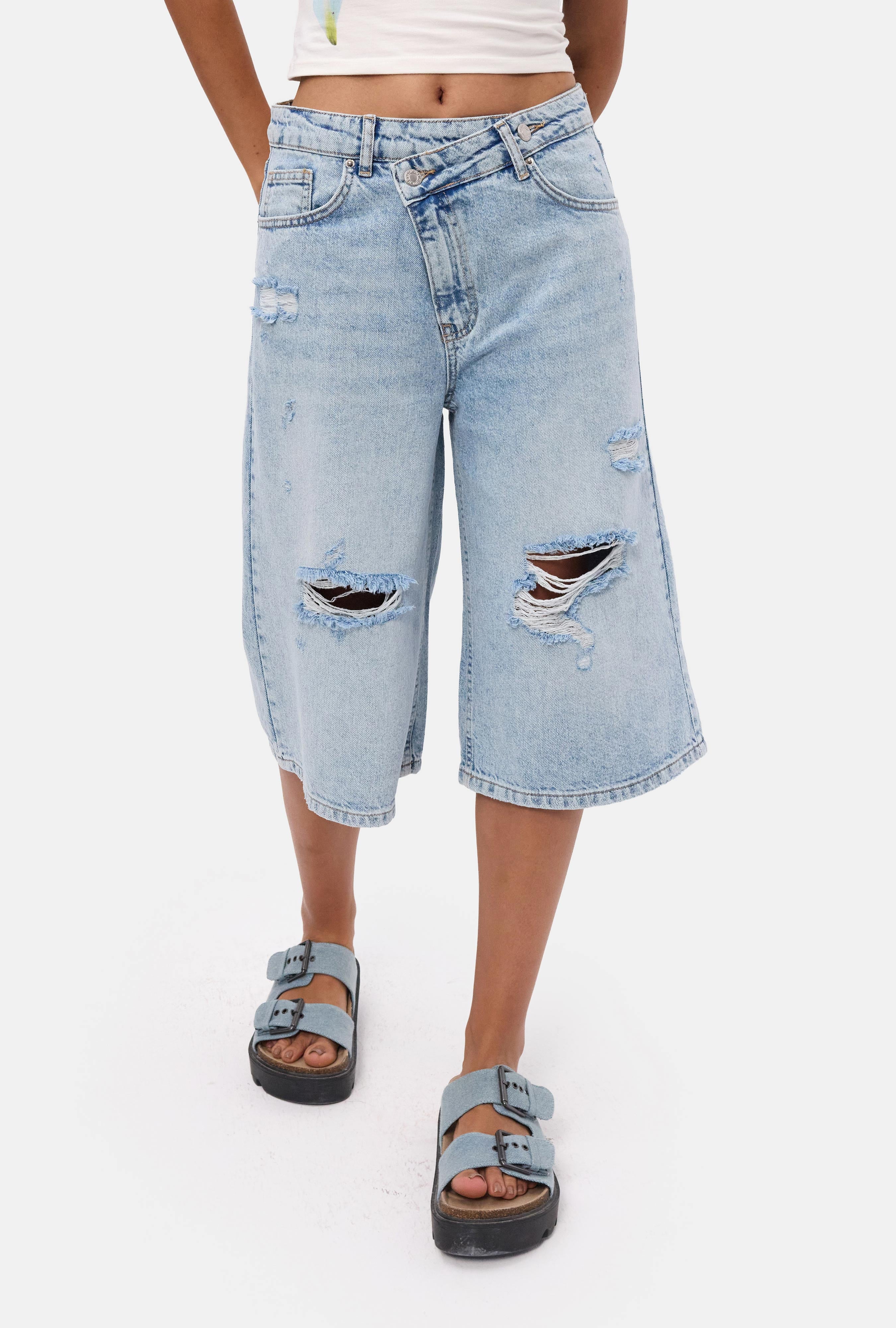 Kadın Ice 12s6-3 Kemer Detaylı Maxi Denim Bermuda Jort