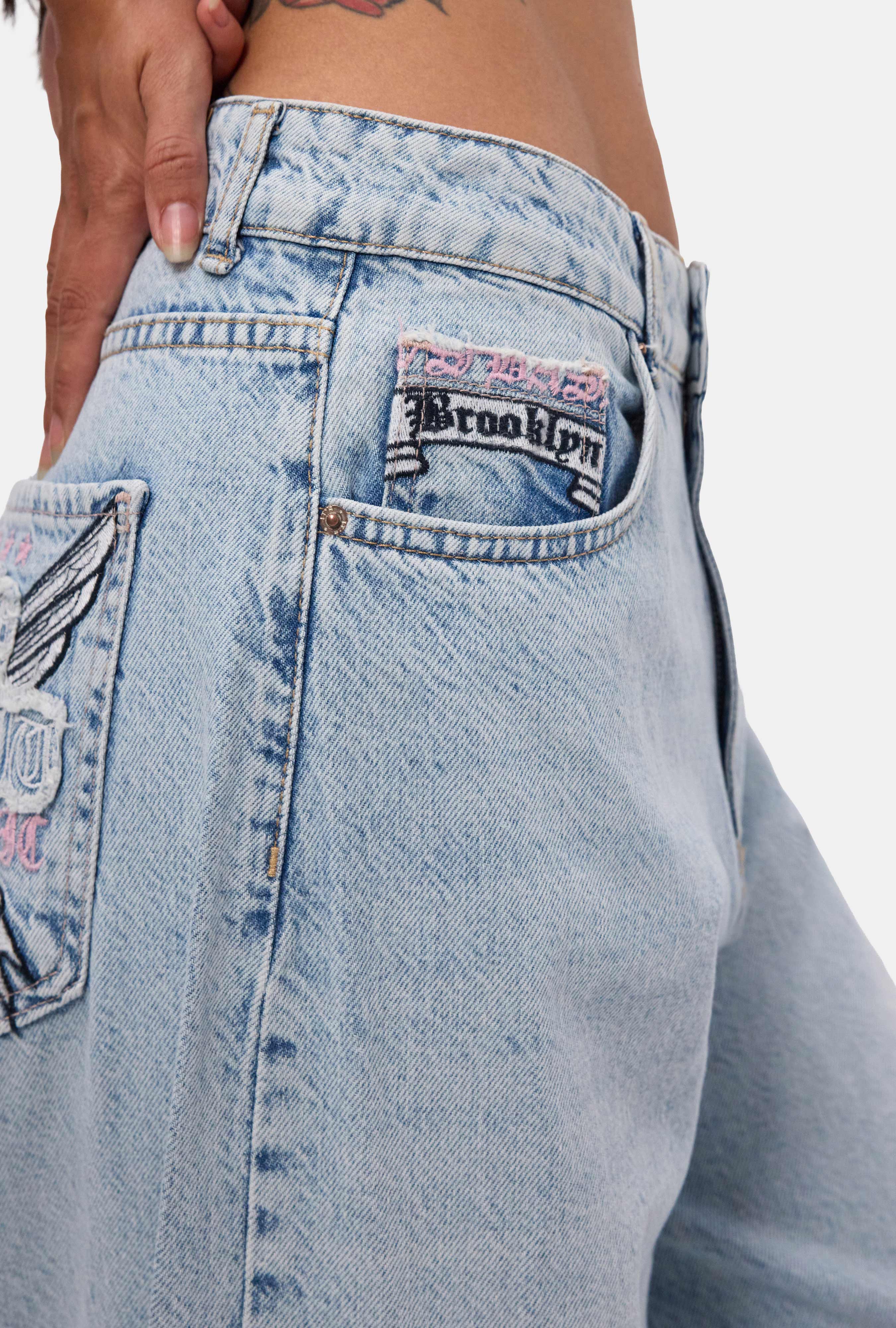 Kadın Ice 12s6-3 Süper Baggy Özel Nakışlı Tasarım Denim Jean