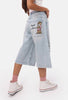 Kadın Ice 12s6-89 Baggy Fit Maxi Denim Tasarım Bermuda Şort