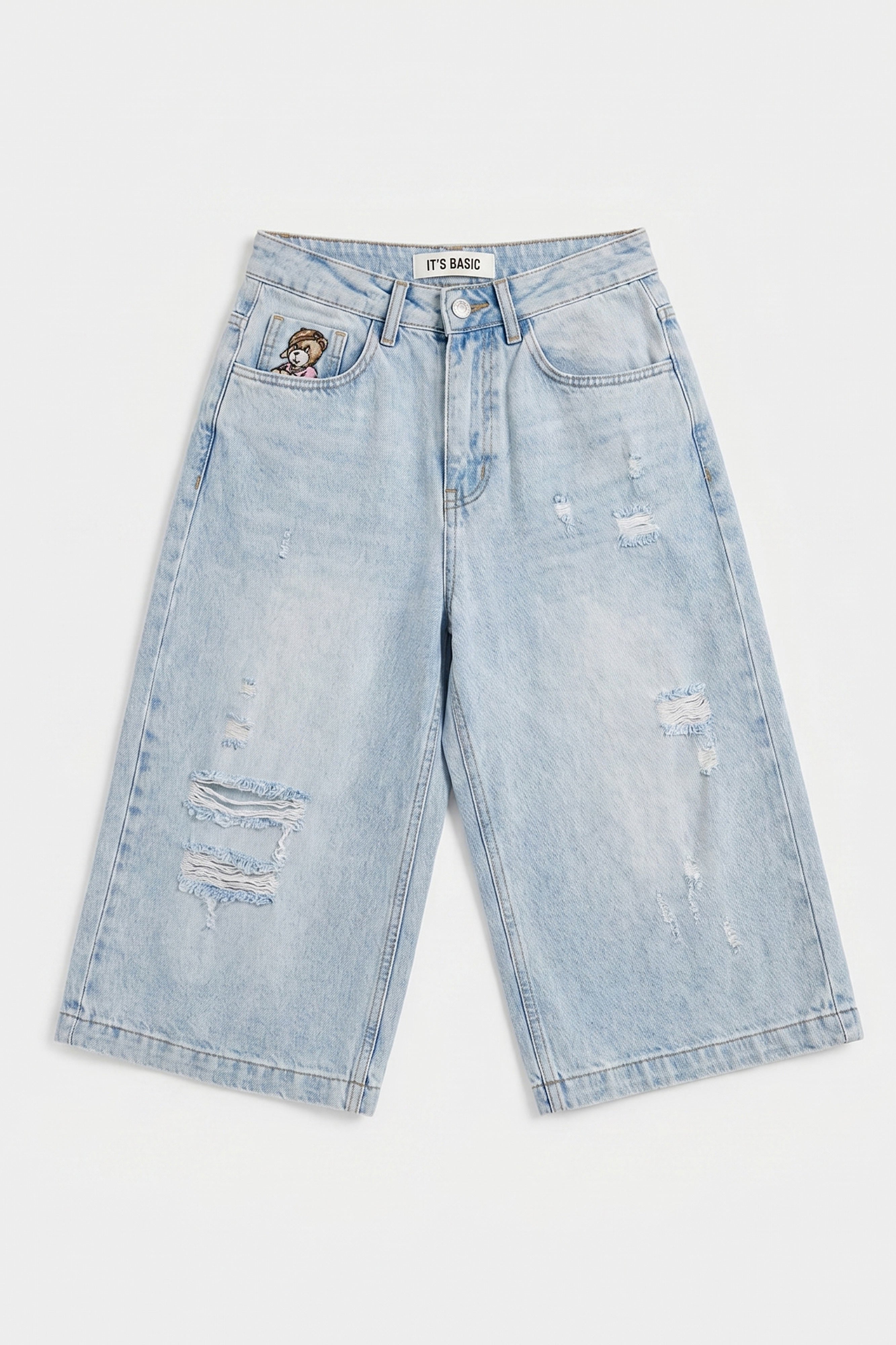 Kadın Ice 12s6-89 Baggy Fit Maxi Denim Tasarım Bermuda Şort