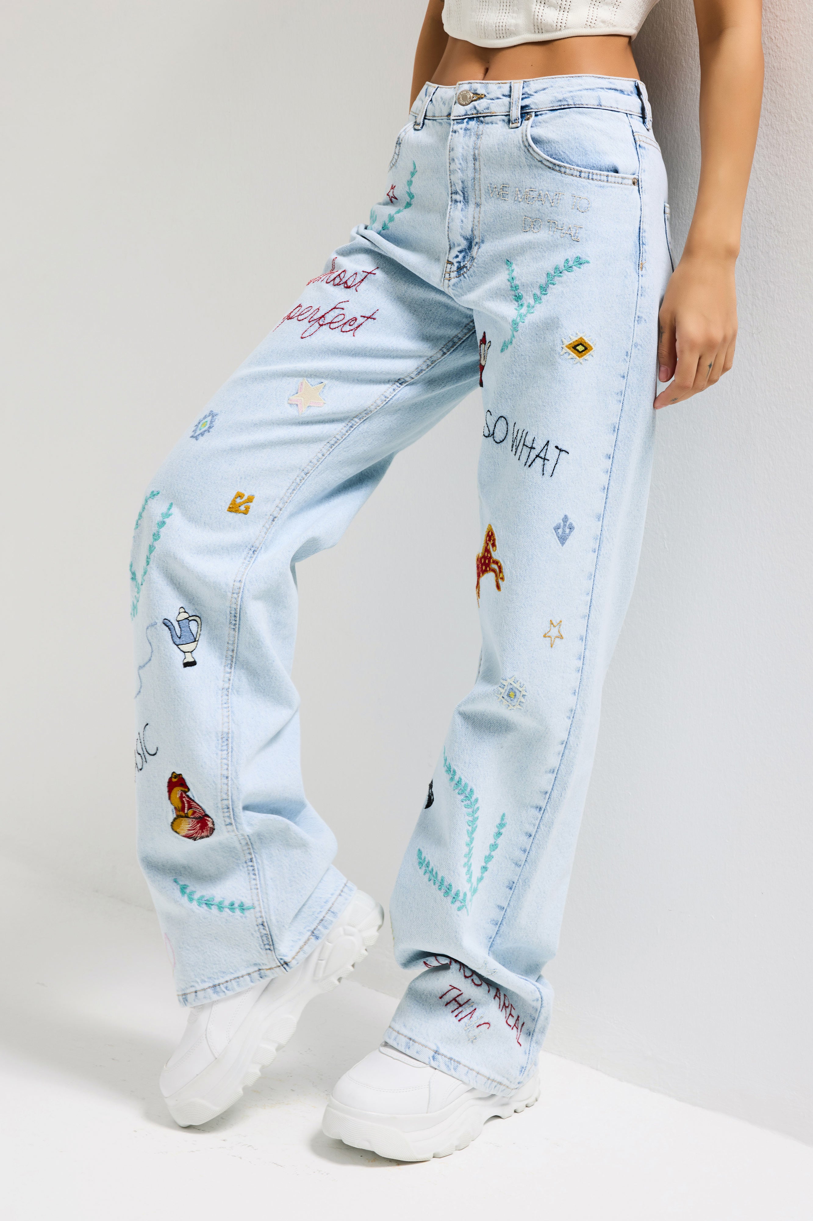 Kadın Ice 3s6-100 Straight Fit Özel Figür Nakışlı Tasarım Denim Jean