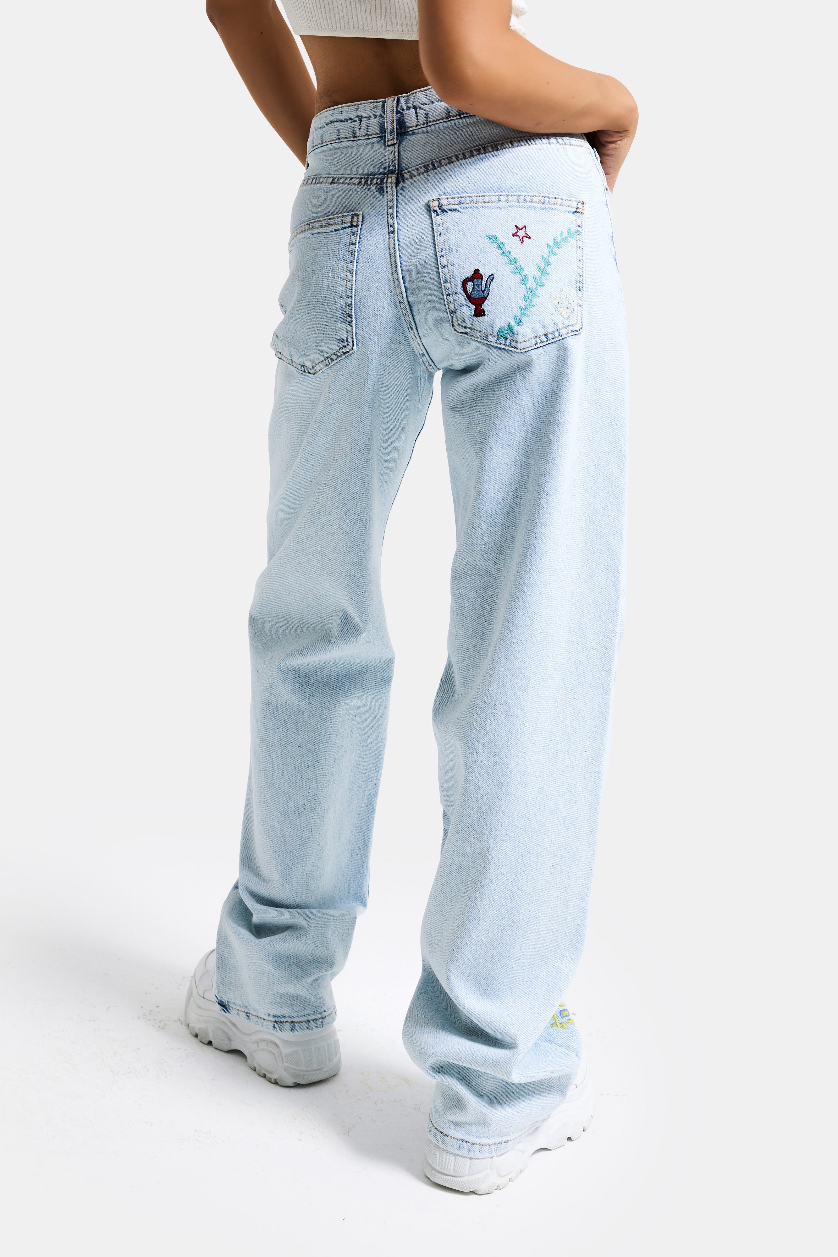 Kadın Ice 3s6-100 Straight Fit Özel Figür Nakışlı Tasarım Denim Jean