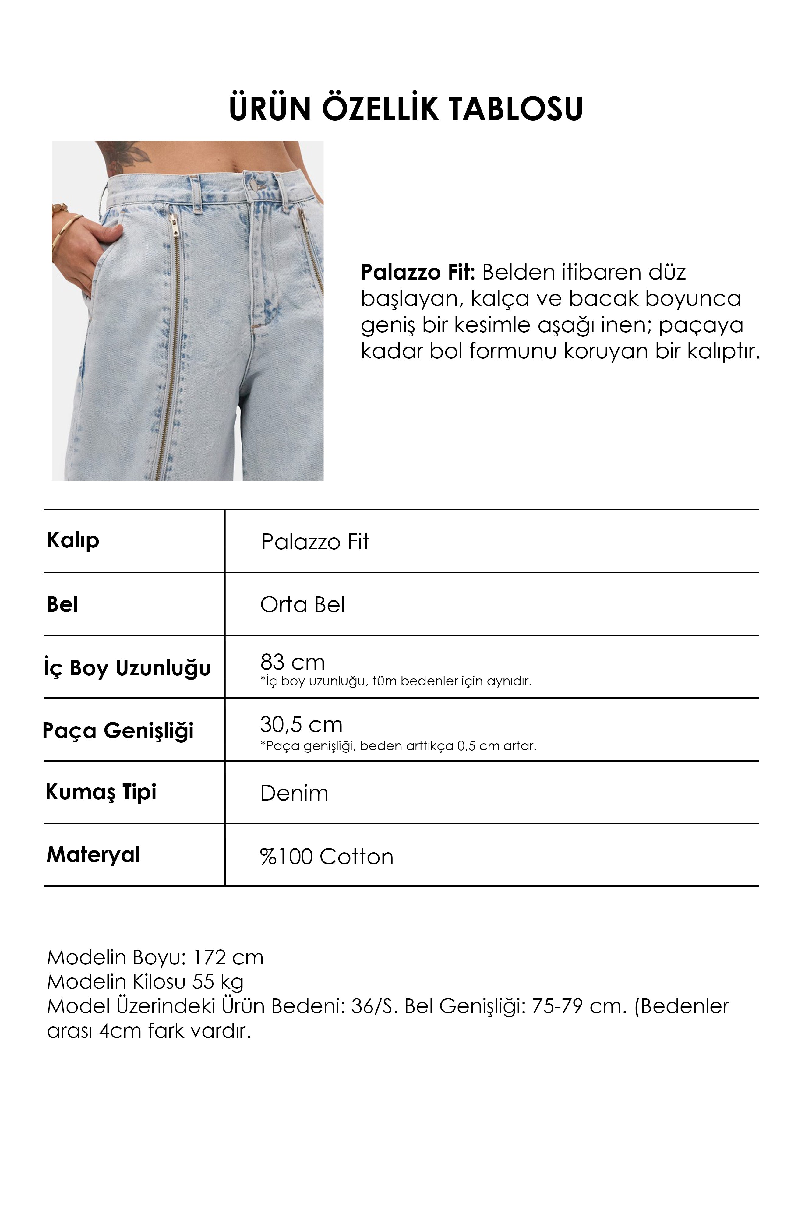 Kadın Ice 3s6-3 Palazzo Fit Özel Tasarım Denim Jean