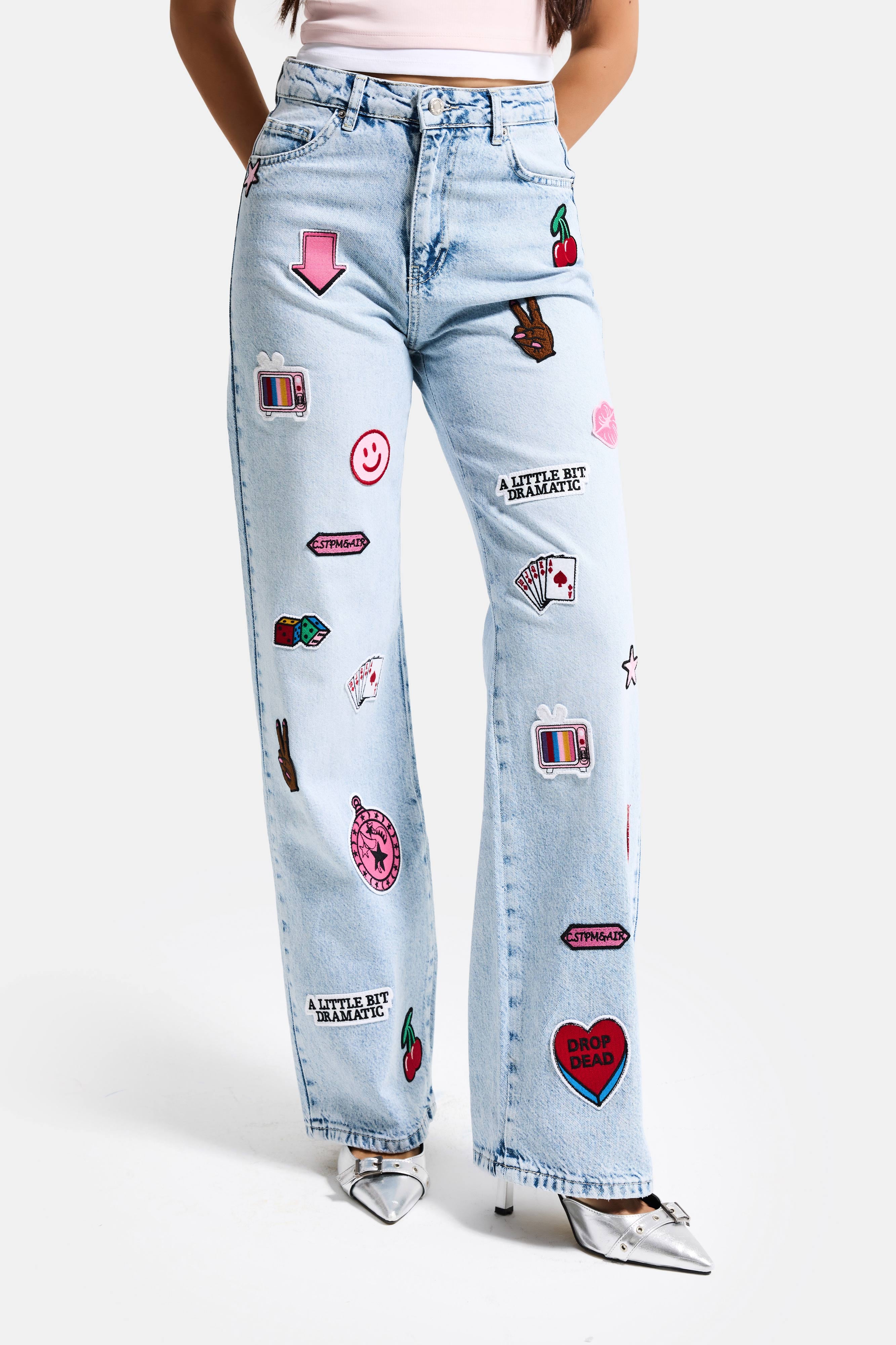 Kadın Ice 4s6-27 Straight Fit Logo ve Nakışlı Özel Tasarım Denim Jean