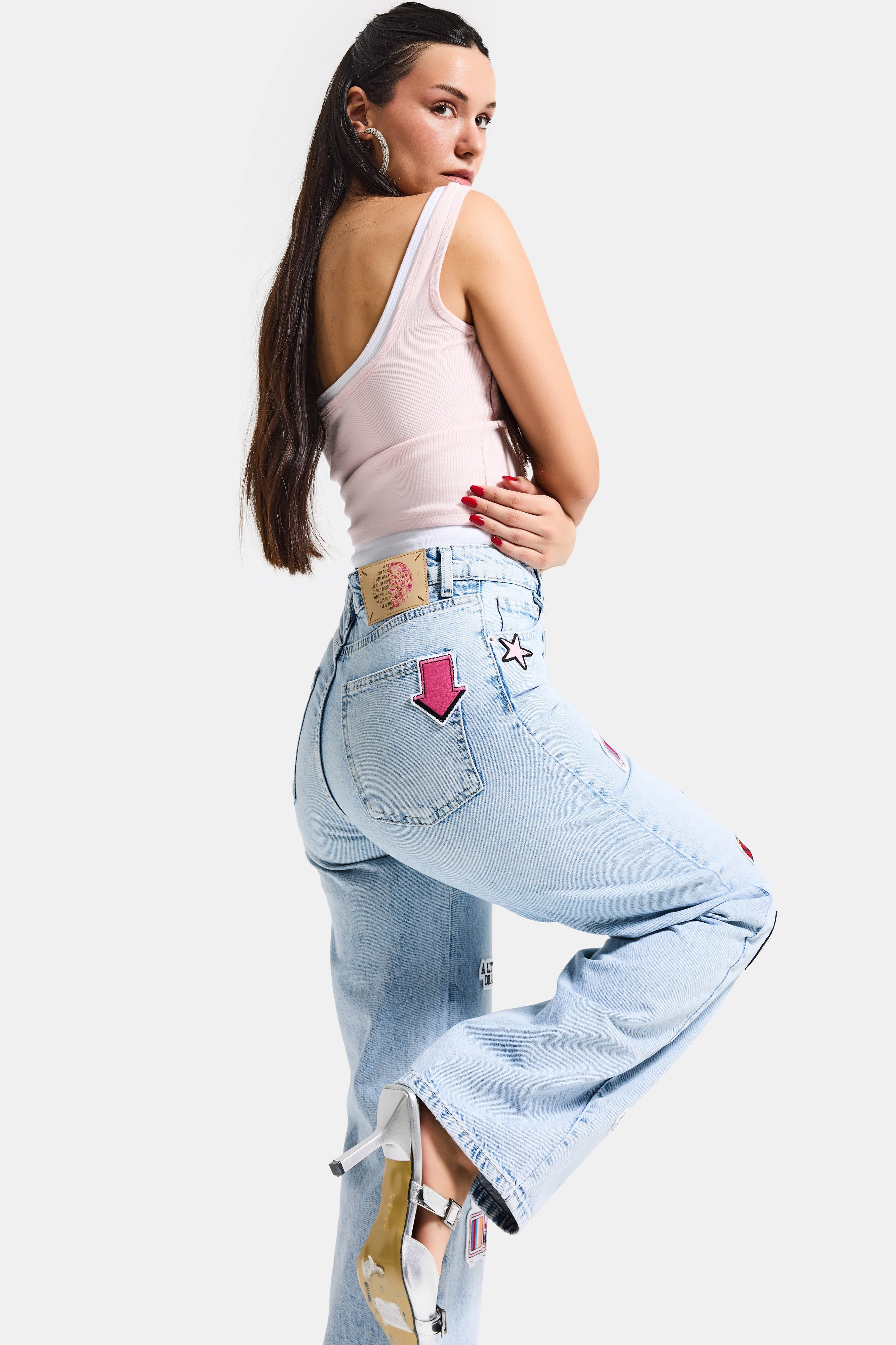 Kadın Ice 4s6-27 Straight Fit Logo ve Nakışlı Özel Tasarım Denim Jean