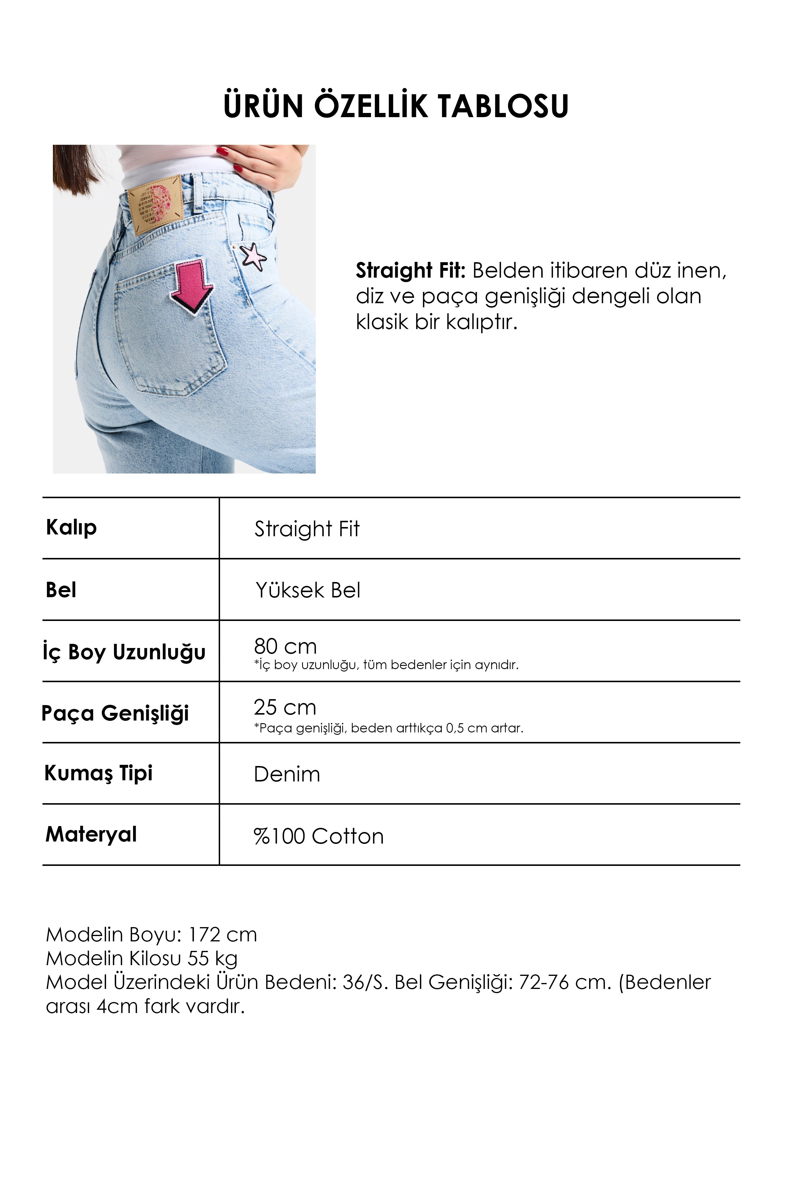 Kadın Ice 4s6-27 Straight Fit Logo ve Nakışlı Özel Tasarım Denim Jean