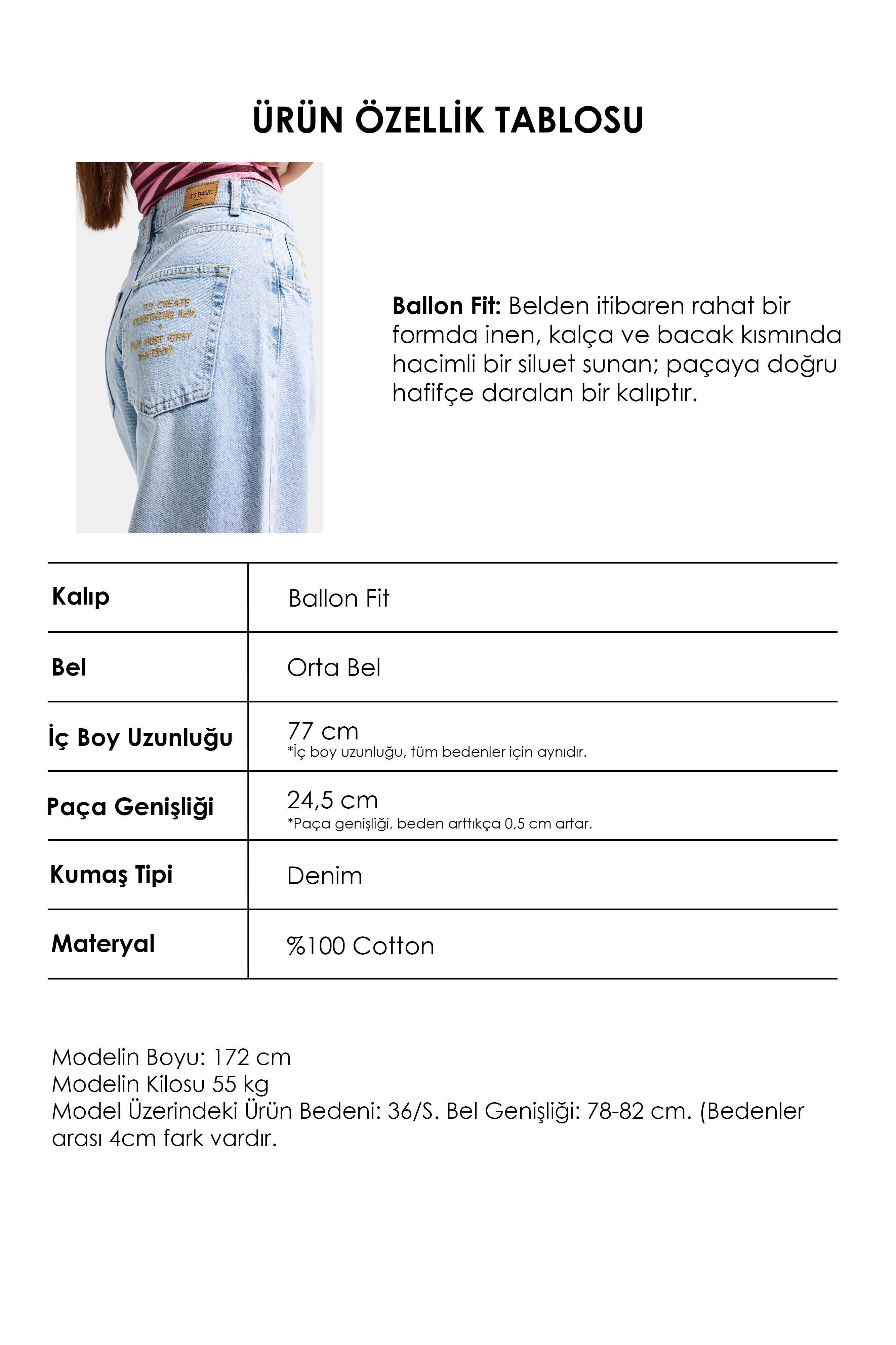 Kadın Ice 4s6-3 Balon Fit Cep Nakışlı Özel Tasarım Denim Jean