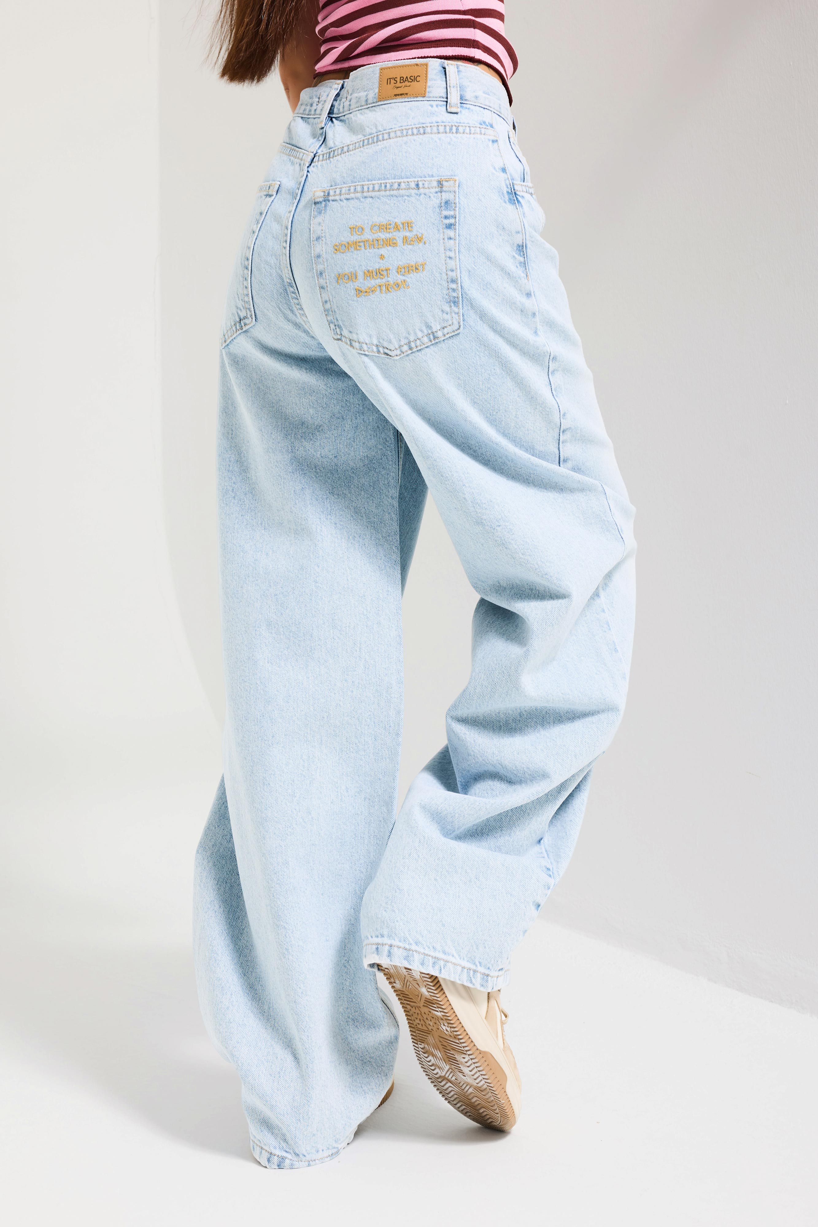 Kadın Ice 4s6-3 Balon Fit Cep Nakışlı Özel Tasarım Denim Jean
