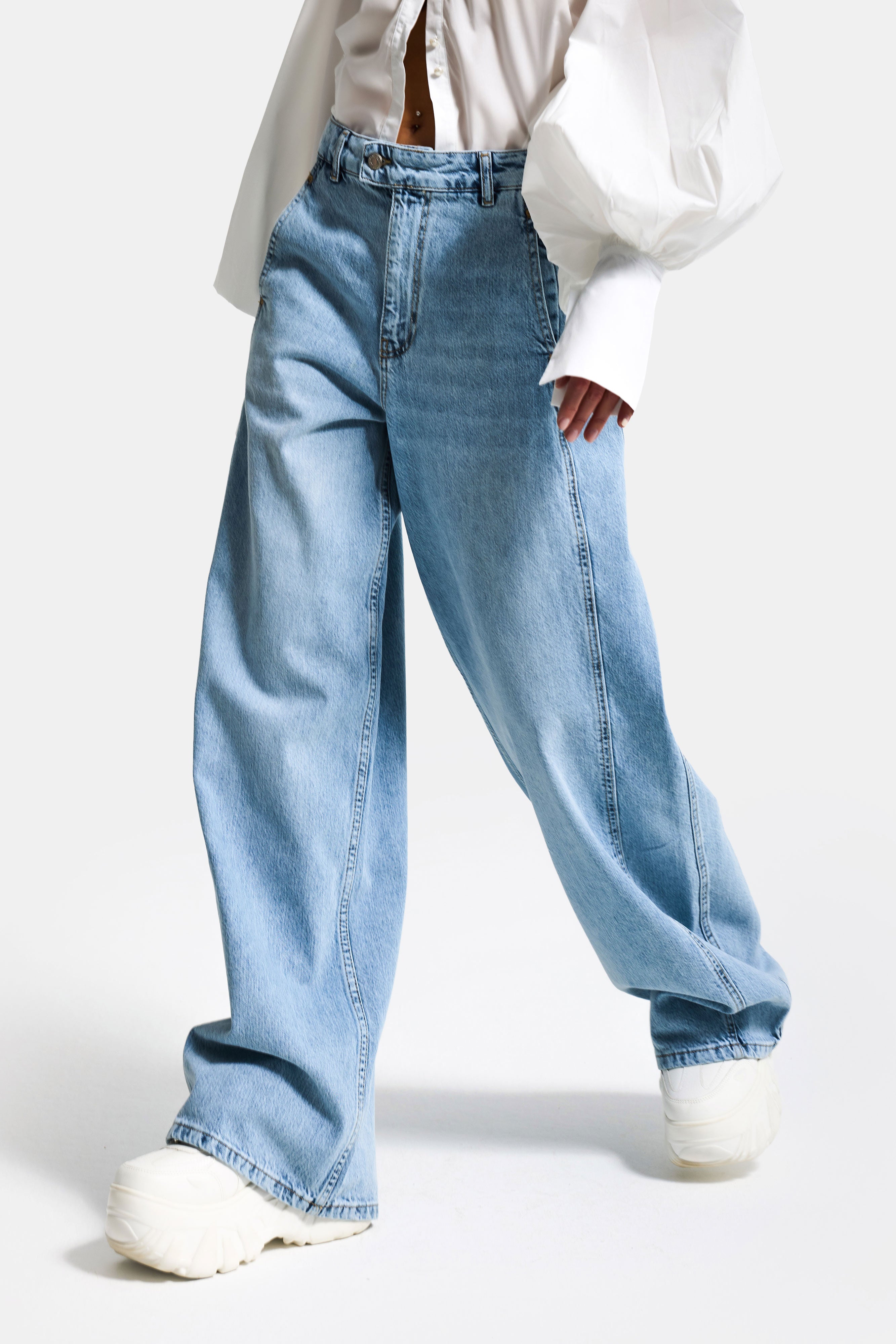 Kadın Ice 4s6-3 Barrel Yüksek Bel Fit Süper Bol Kesim Kemer Detaylı Tasarım Denim Jean