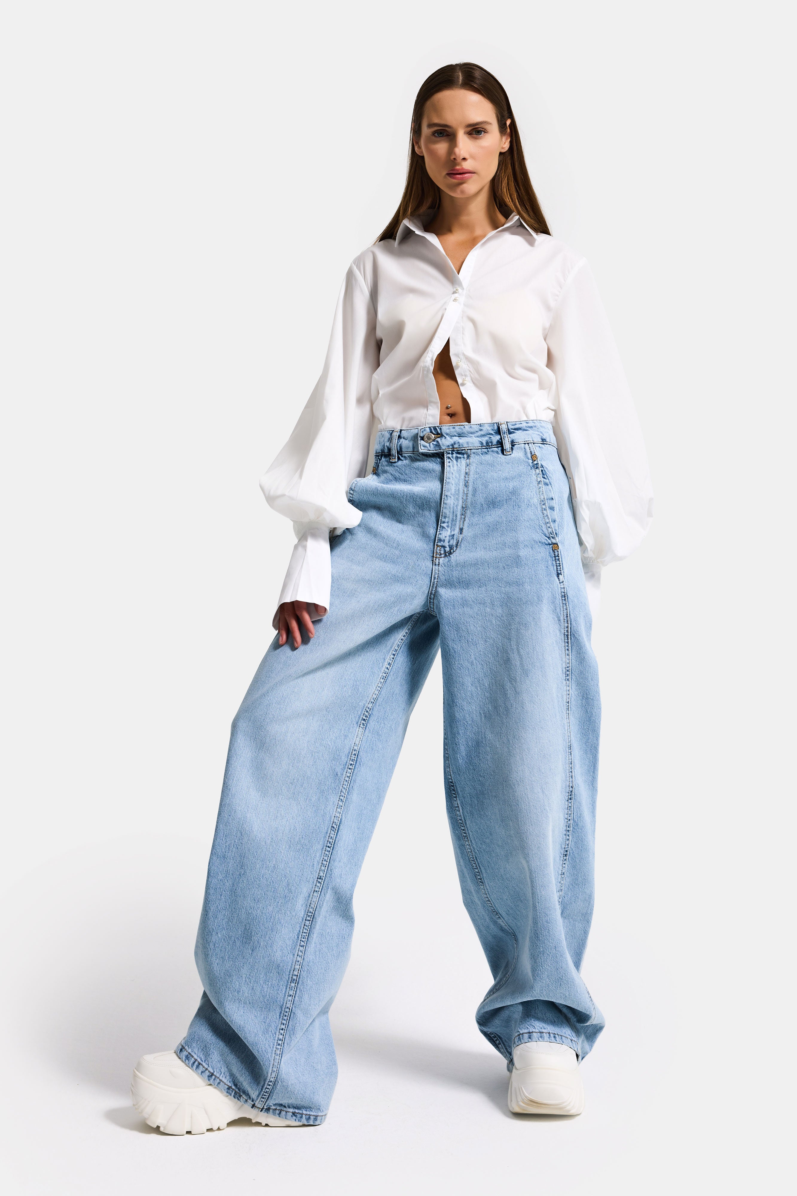 Kadın Ice 4s6-3 Barrel Yüksek Bel Fit Süper Bol Kesim Kemer Detaylı Tasarım Denim Jean