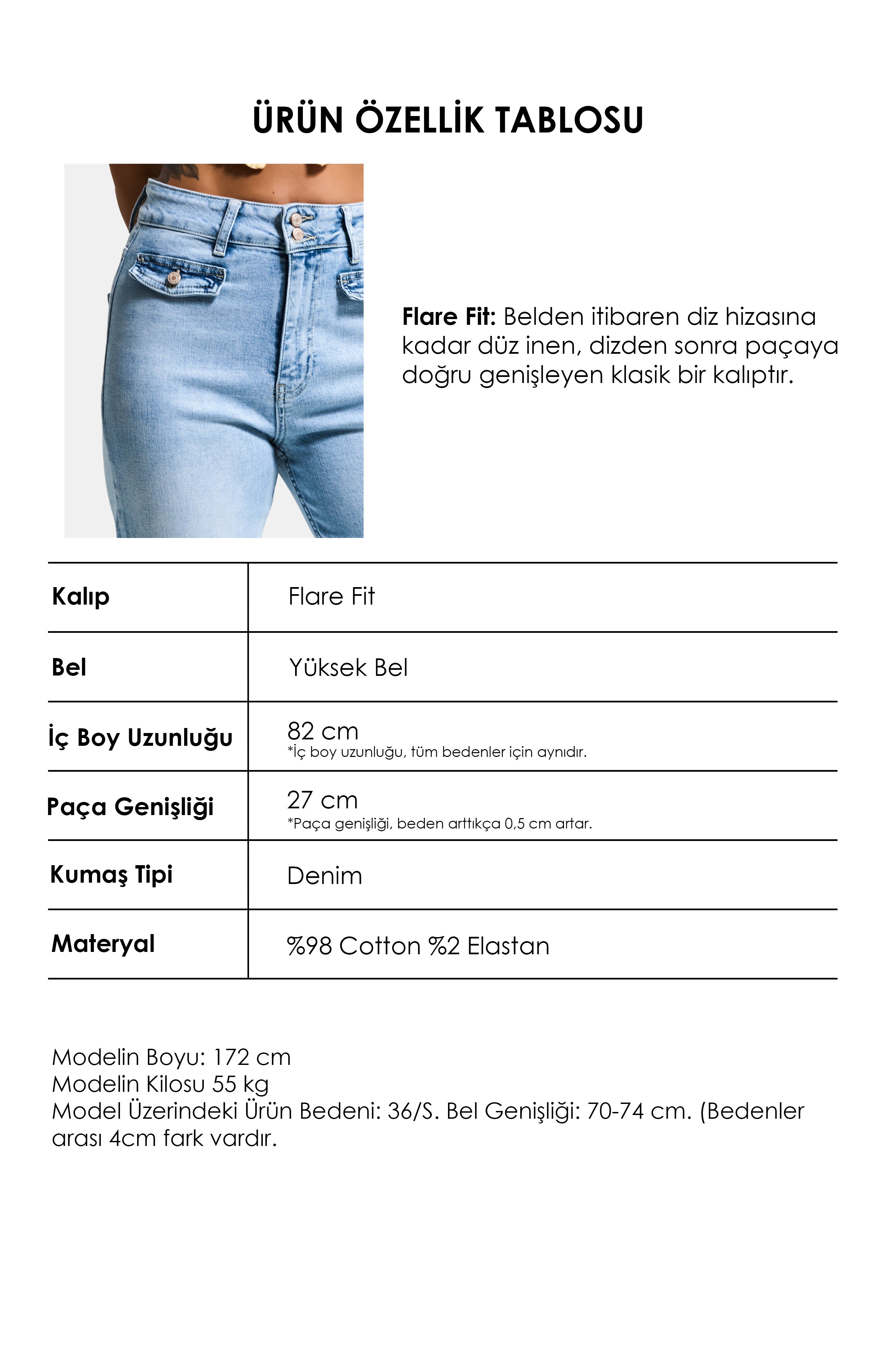 Kadın Ice 4s6-3 Flare Fit High Waist Esnek Kumaş Denim Jean