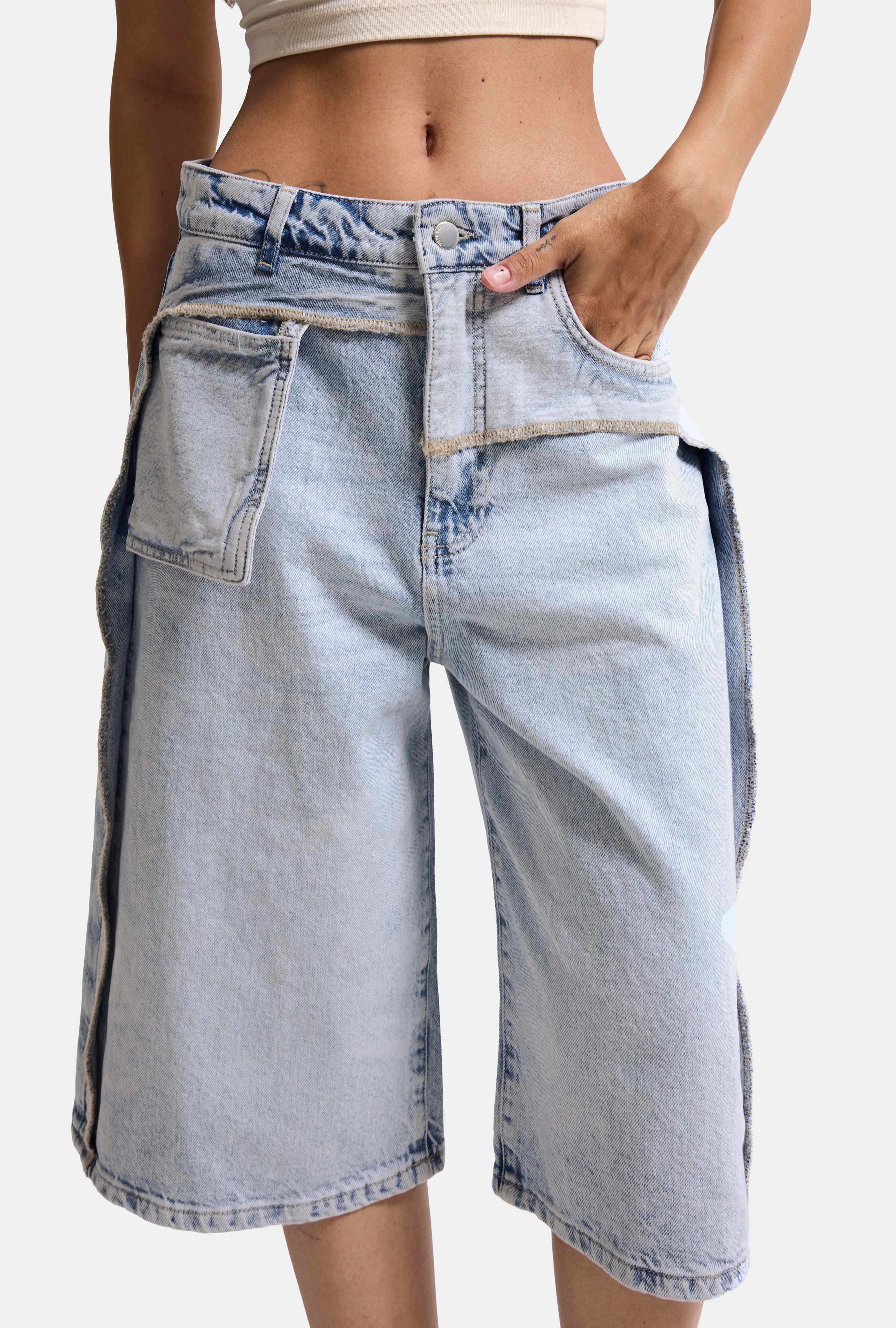 Kadın Ice 4s6-3 Maxi Baggy Bermuda Tasarım Denim Jort