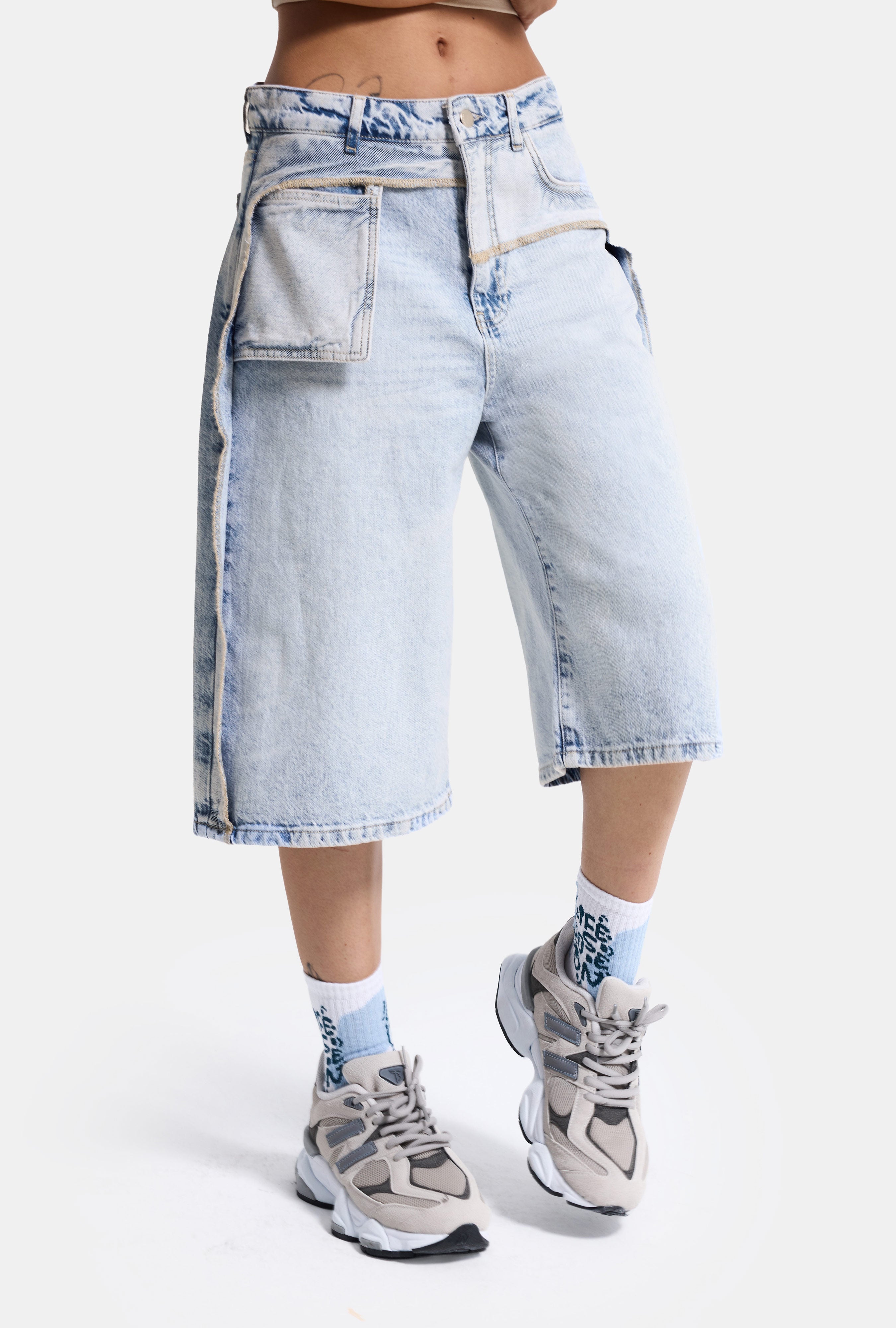 Kadın Ice 4s6-3 Maxi Baggy Bermuda Tasarım Denim Jort