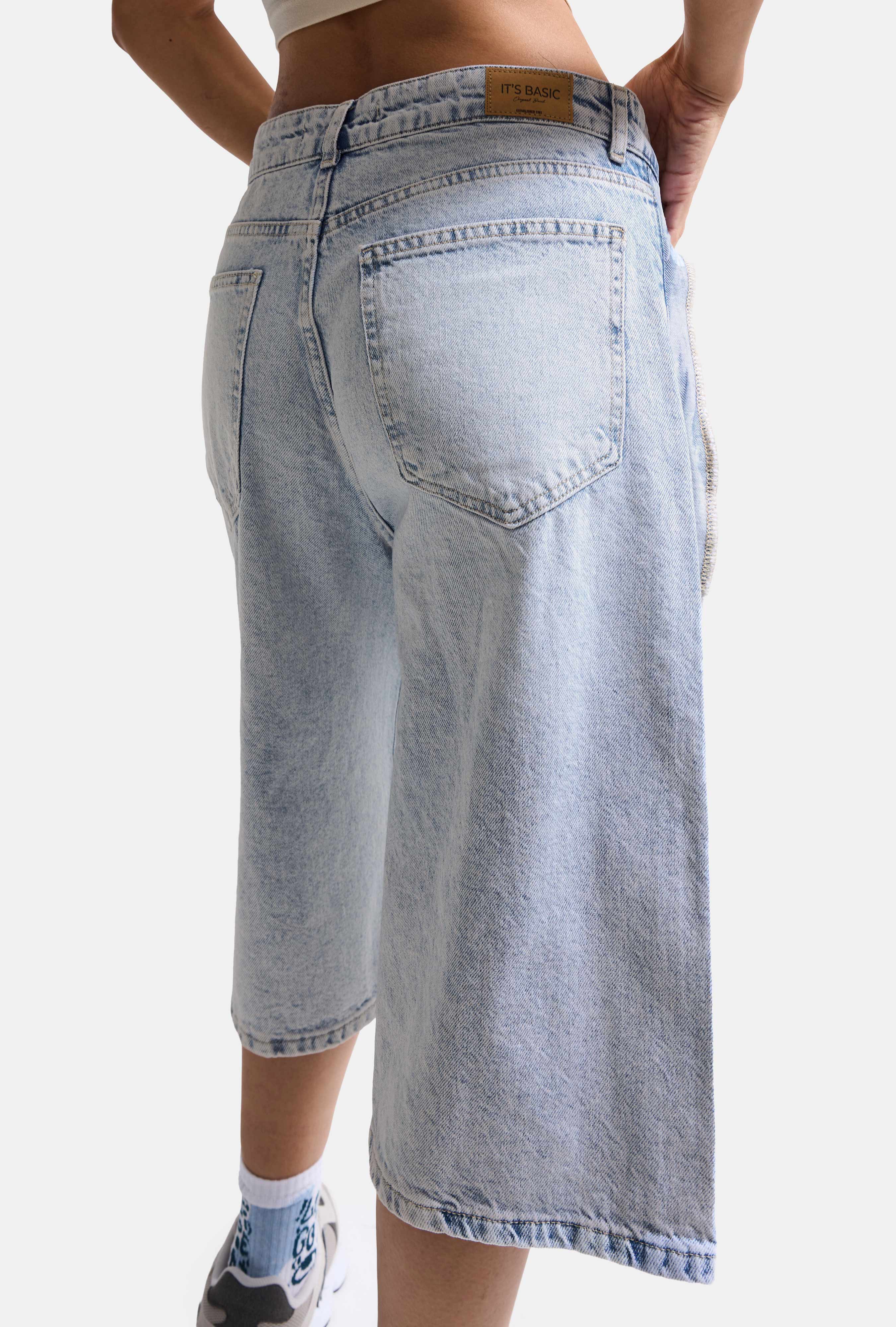Kadın Ice 4s6-3 Maxi Baggy Bermuda Tasarım Denim Jort