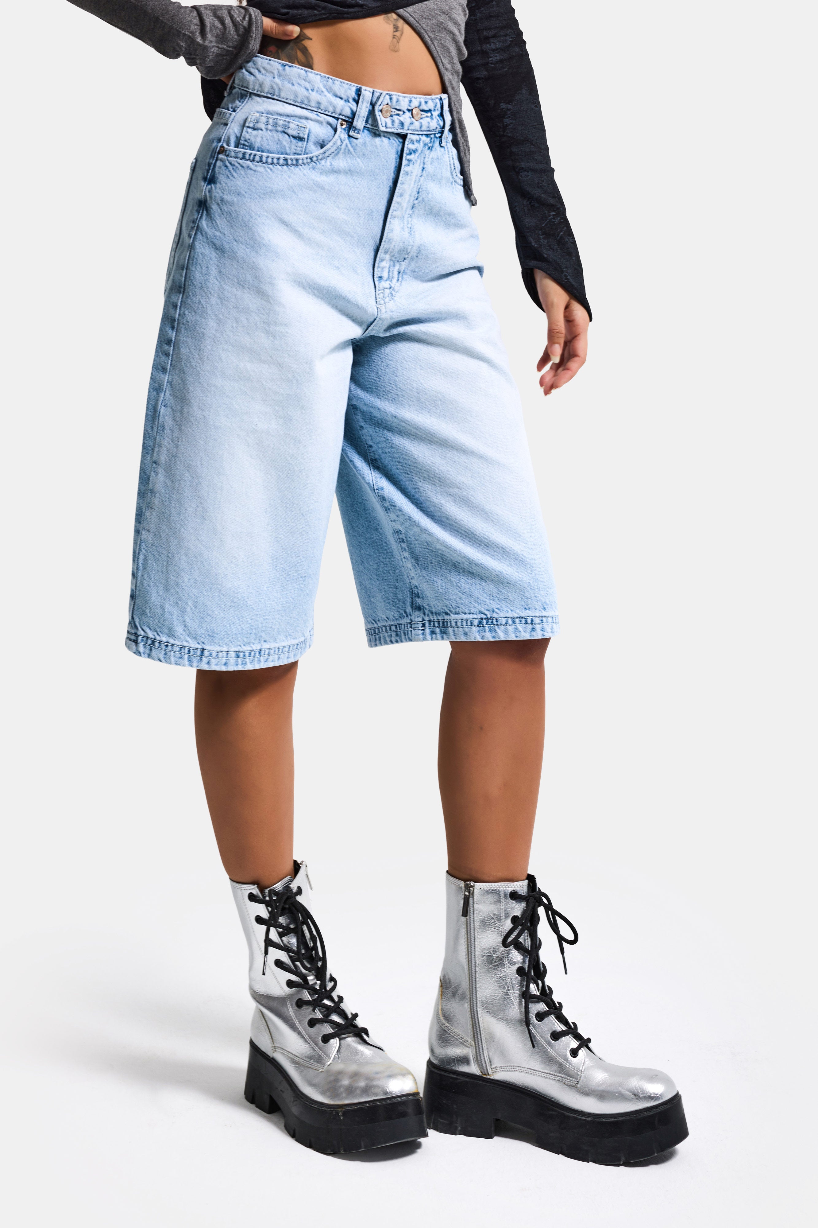 Kadın Ice 4s6-3 Maxi Boy Bermuda Kemer Detaylı Denim Şort