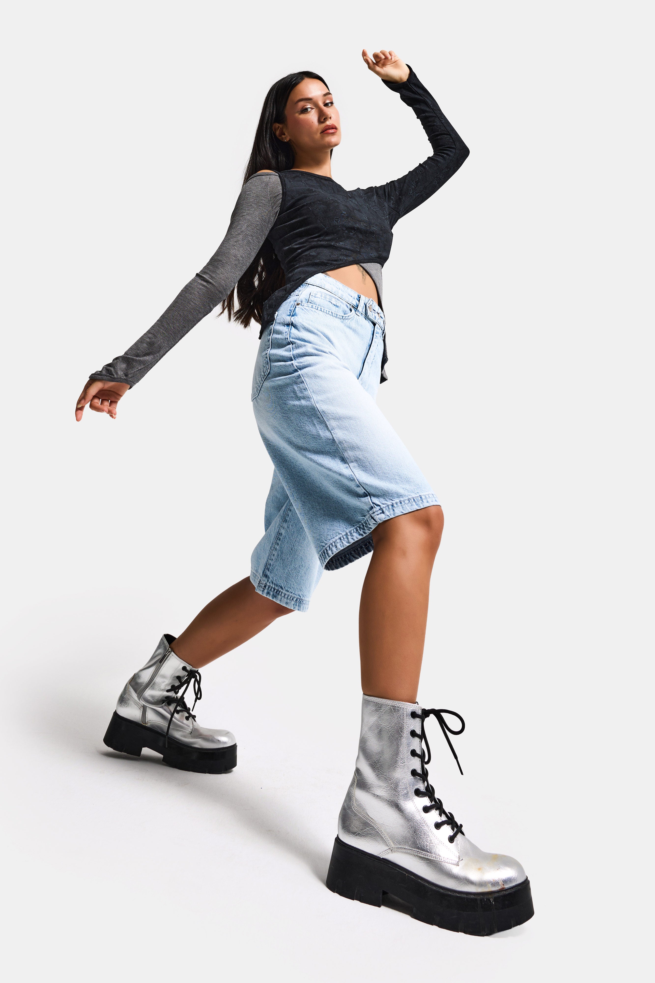 Kadın Ice 4s6-3 Maxi Boy Bermuda Kemer Detaylı Denim Şort