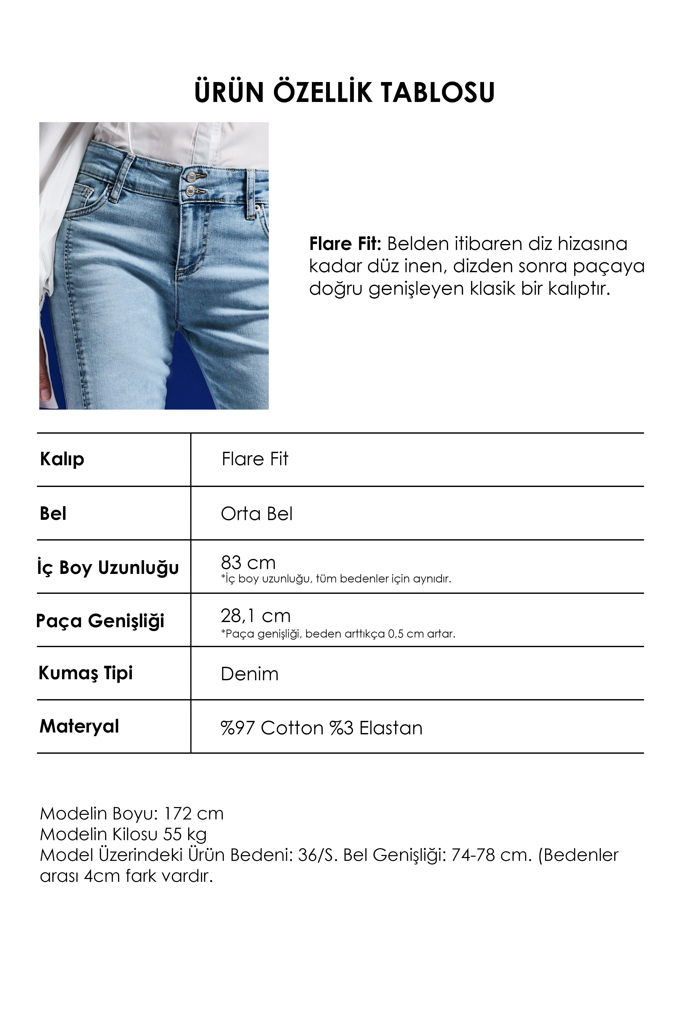 Kadın Ice 4s6-3 SWL Mid Rise Flare Fit Kemer Detaylı Esnek Kumaş Denim Jean
