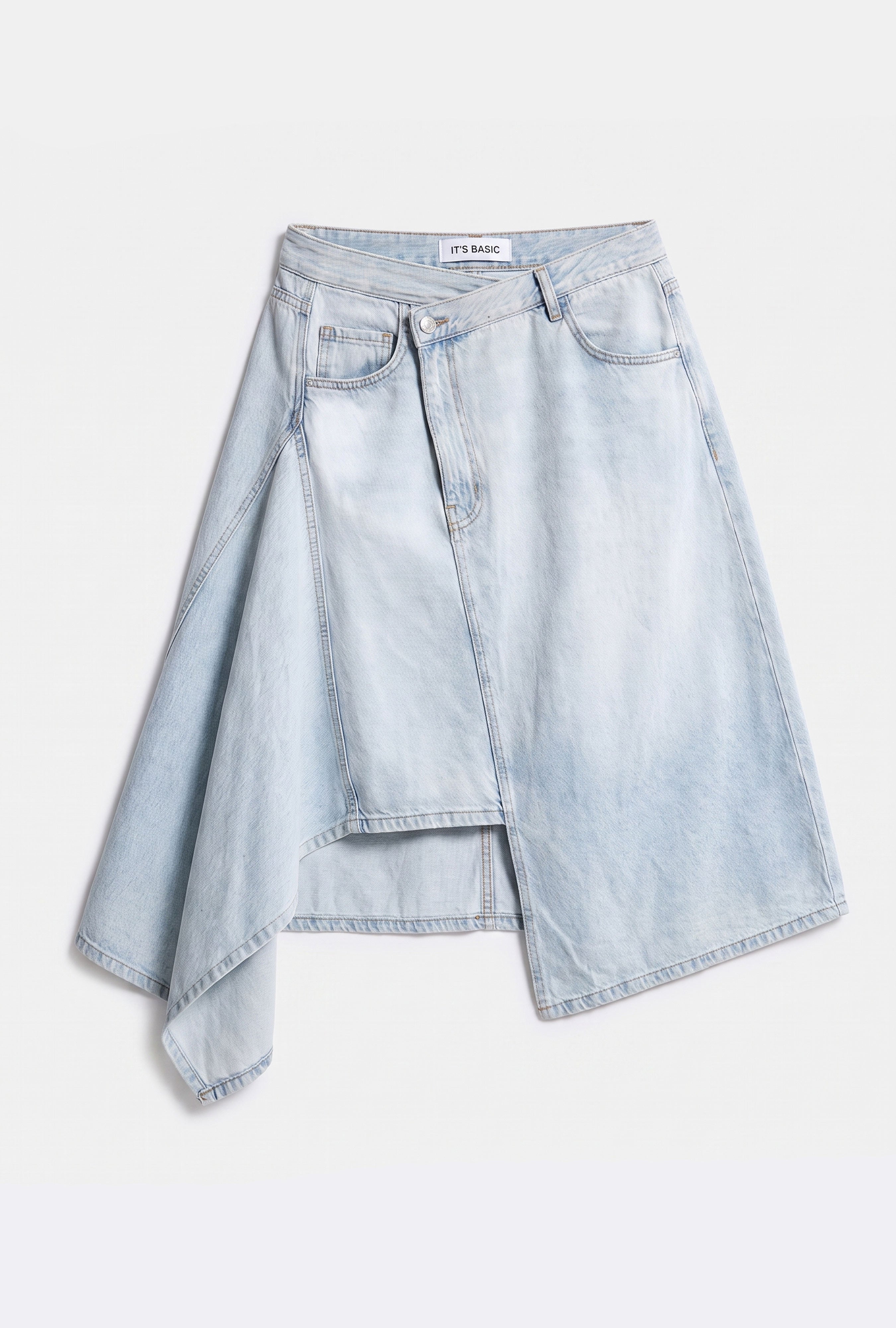 Kadın Ice 4s6-3 Midi Boy Asimetrik Kesim Tasarım Denim Etek