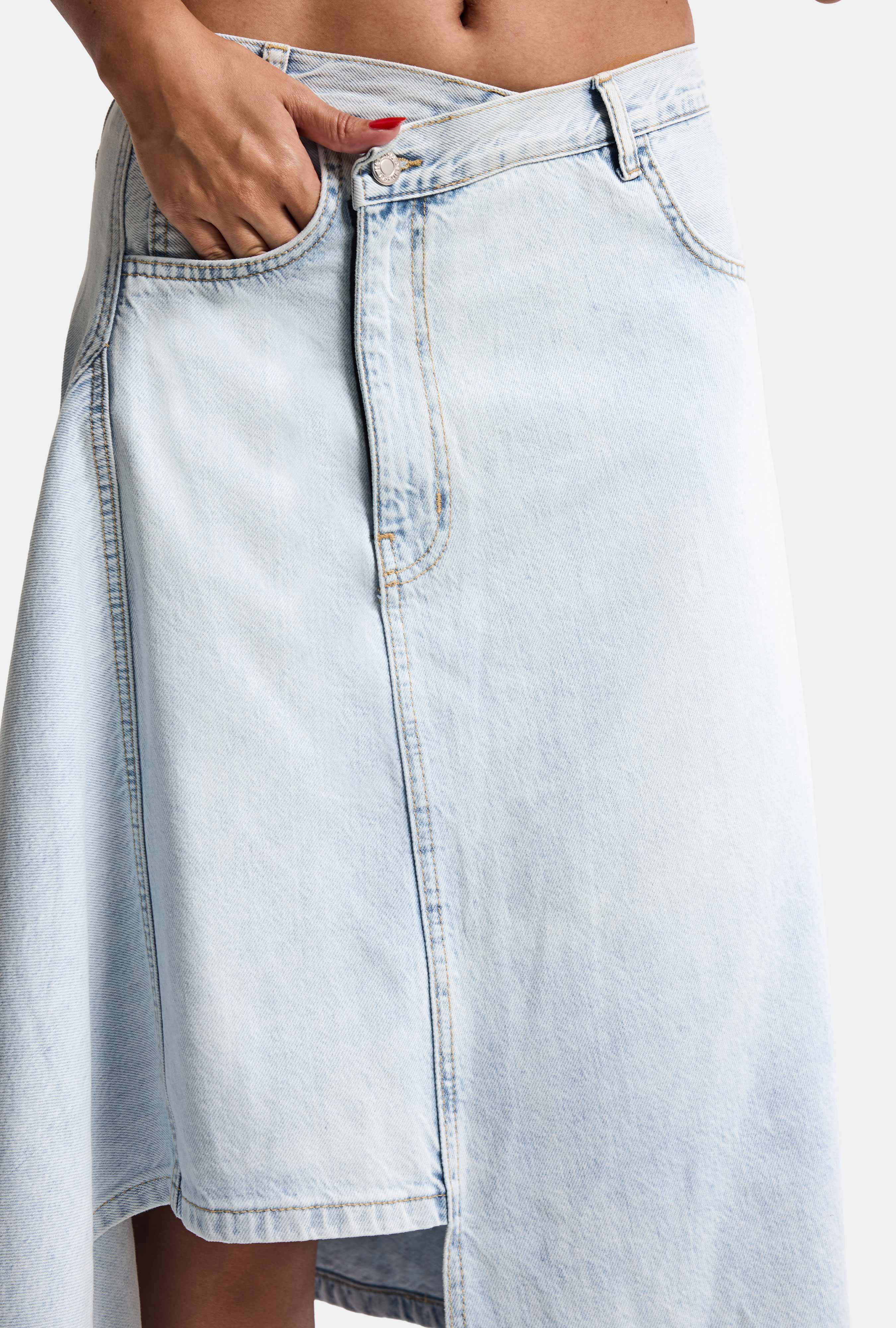 Kadın Ice 4s6-3 Midi Boy Asimetrik Kesim Tasarım Denim Etek