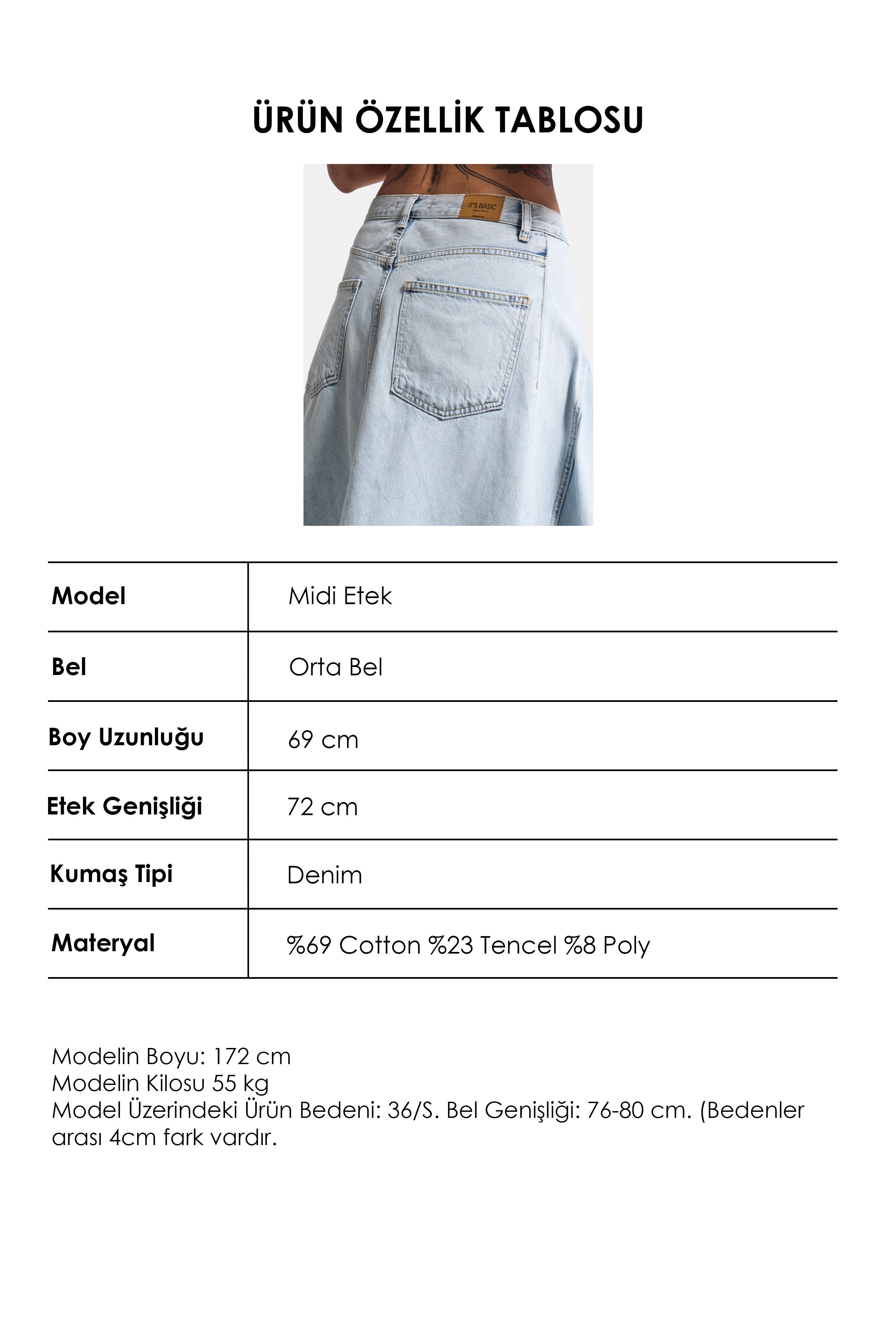 Kadın Ice 4s6-3 Midi Boy Asimetrik Kesim Tasarım Denim Etek