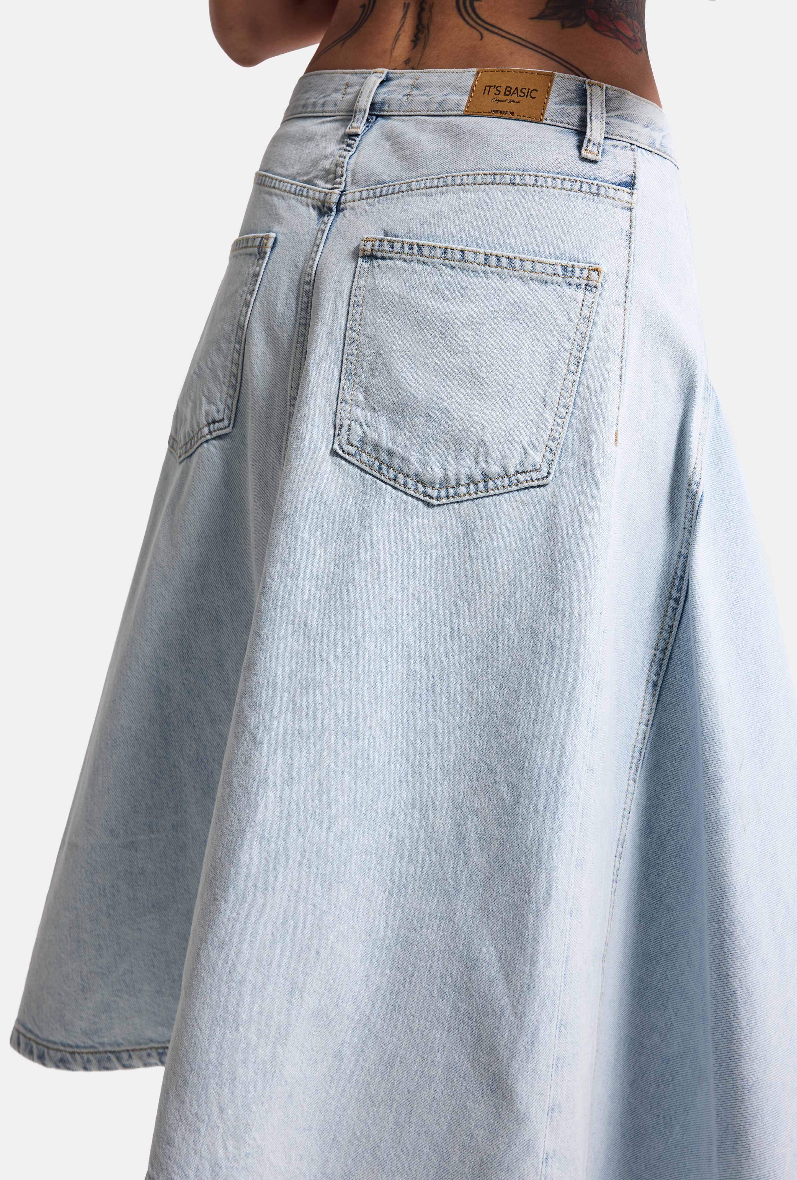 Kadın Ice 4s6-3 Midi Boy Asimetrik Kesim Tasarım Denim Etek
