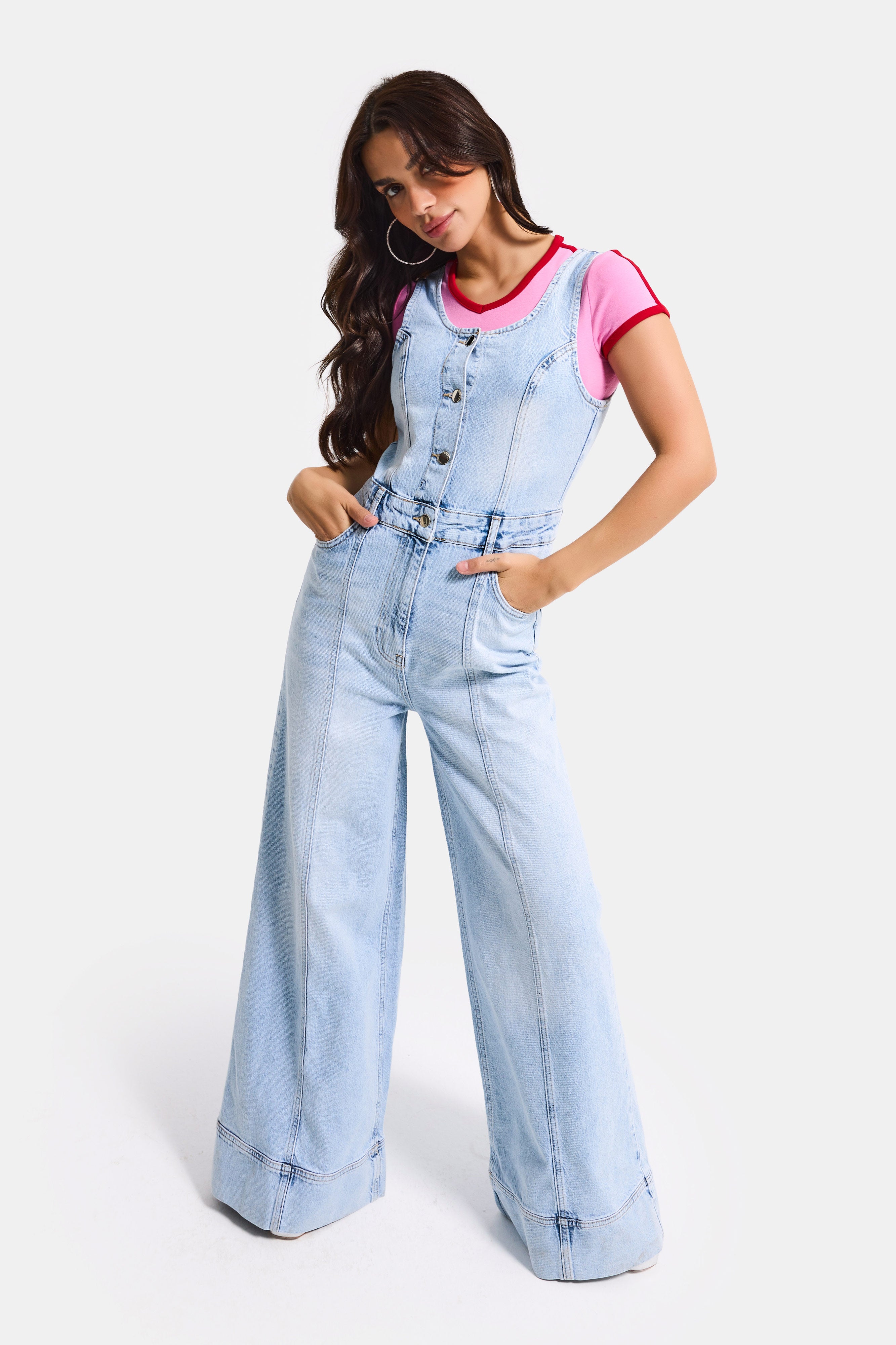 Kadın Ice 4s6-3 Palazzo Fit %100 Koton Denim Slopet Tulum