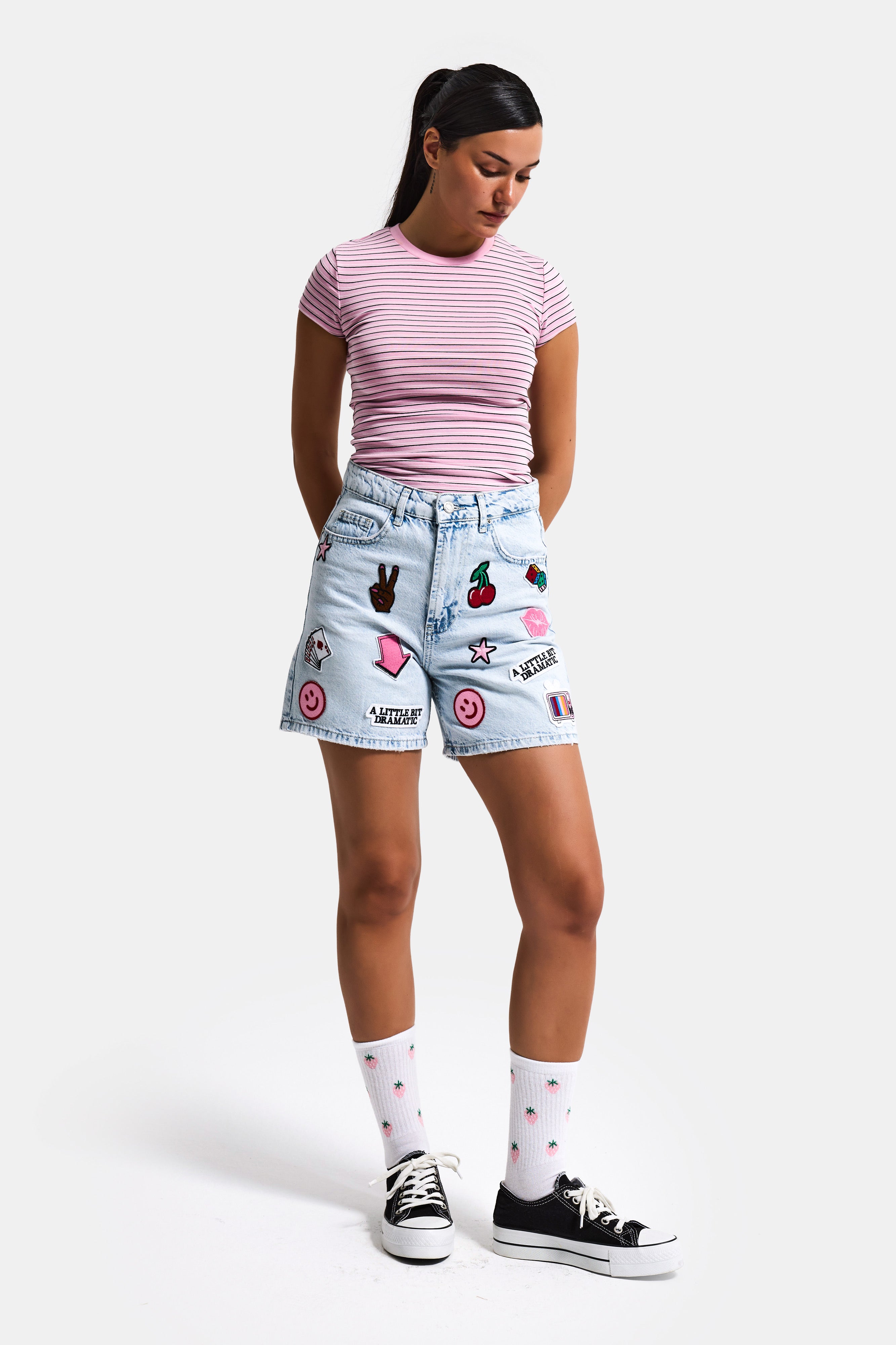 Women's Ice 4s6-3 Relax Mom Fit Denim Shorts with Embroidery Detail, Special Design