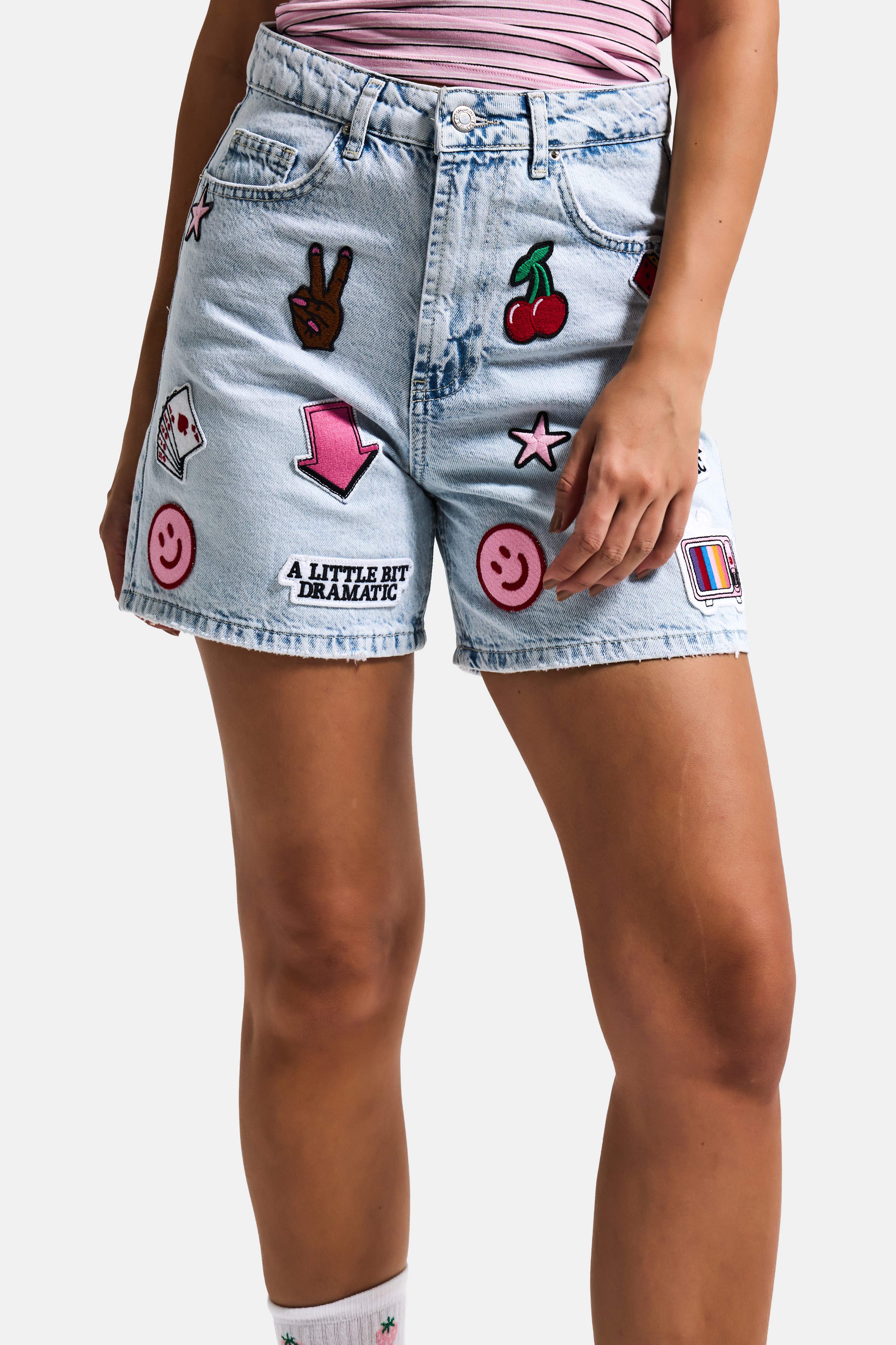 Women's Ice 4s6-3 Relax Mom Fit Denim Shorts with Embroidery Detail, Special Design