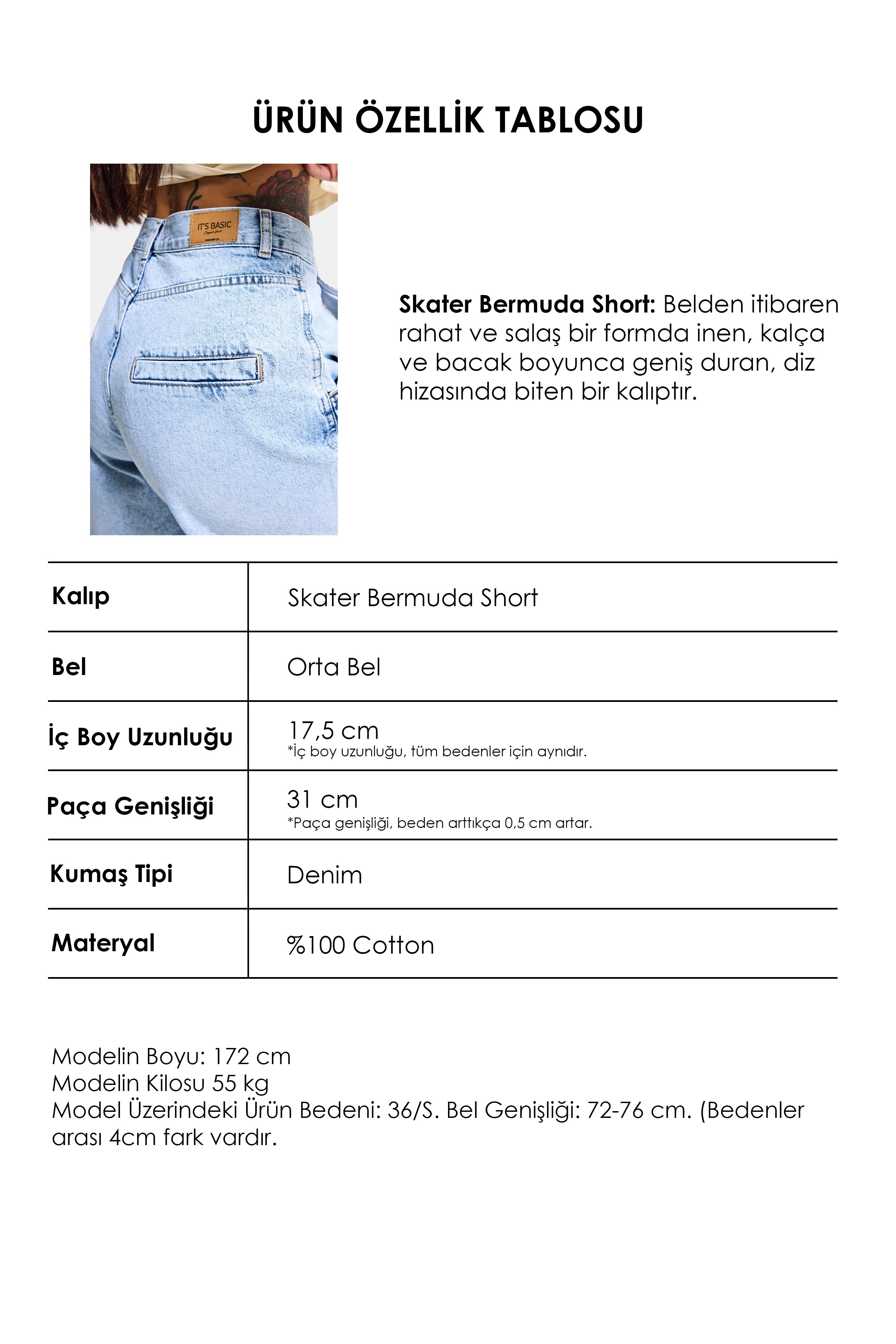 Kadın Ice 4s6-3 Skater Fit Bermuda Denim Şort