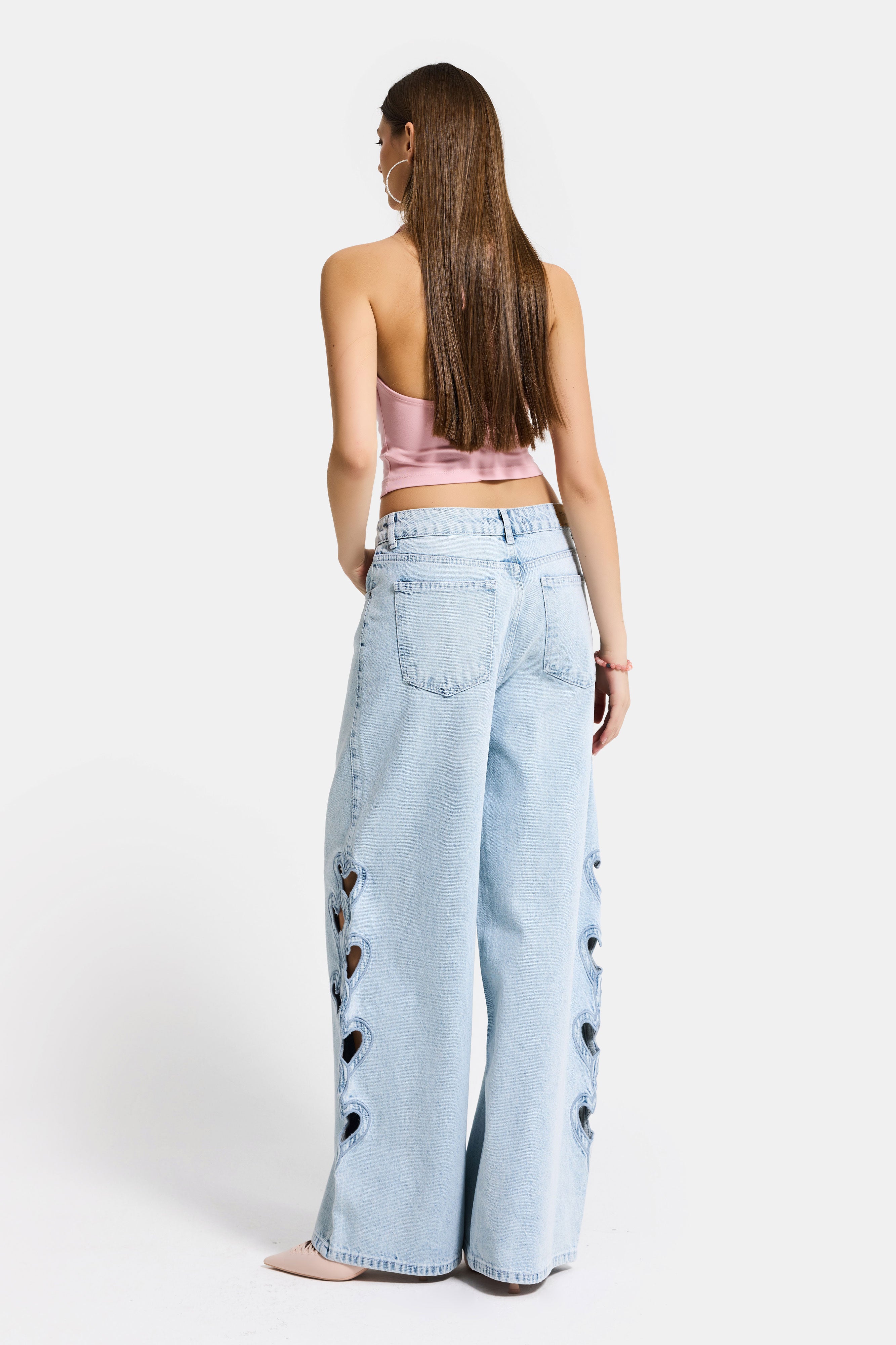 Kadın Ice 4s6-3 Süper Baggy Kalp Nakış Detaylı Özel Tasarım Denim Jean