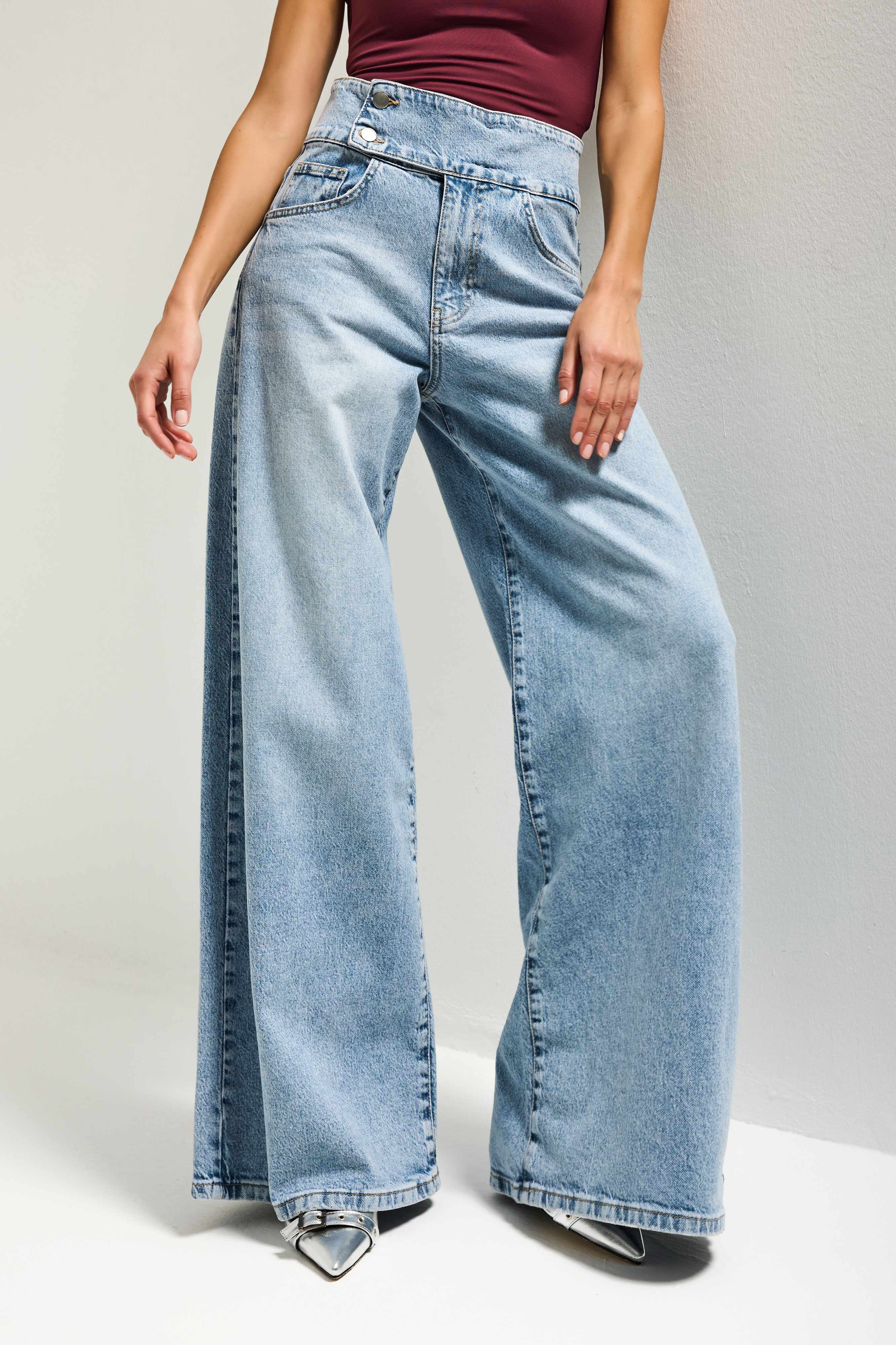 Kadın Ice 4s6-3 Süper Palazzo Kemer Detaylı Komfort Kumaş Denim Jean