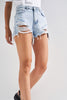 Kadın Ice Kot Rengi 12s5-3 Mini Boy Yüksek Bel Curved Yırtık Detaylı Püsküllü %100 Koton Denim Şort