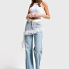 Women's Ice Blue Denim Skirt 4s5-99 Straight Fit 100% Cotton with Lace Detail Custom Design