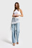 Kadın Ice Kot Rengi 4s5-99 Straight Fit %100 Koton Dantel Detaylı Etek Özel Tasarım Denim Jean