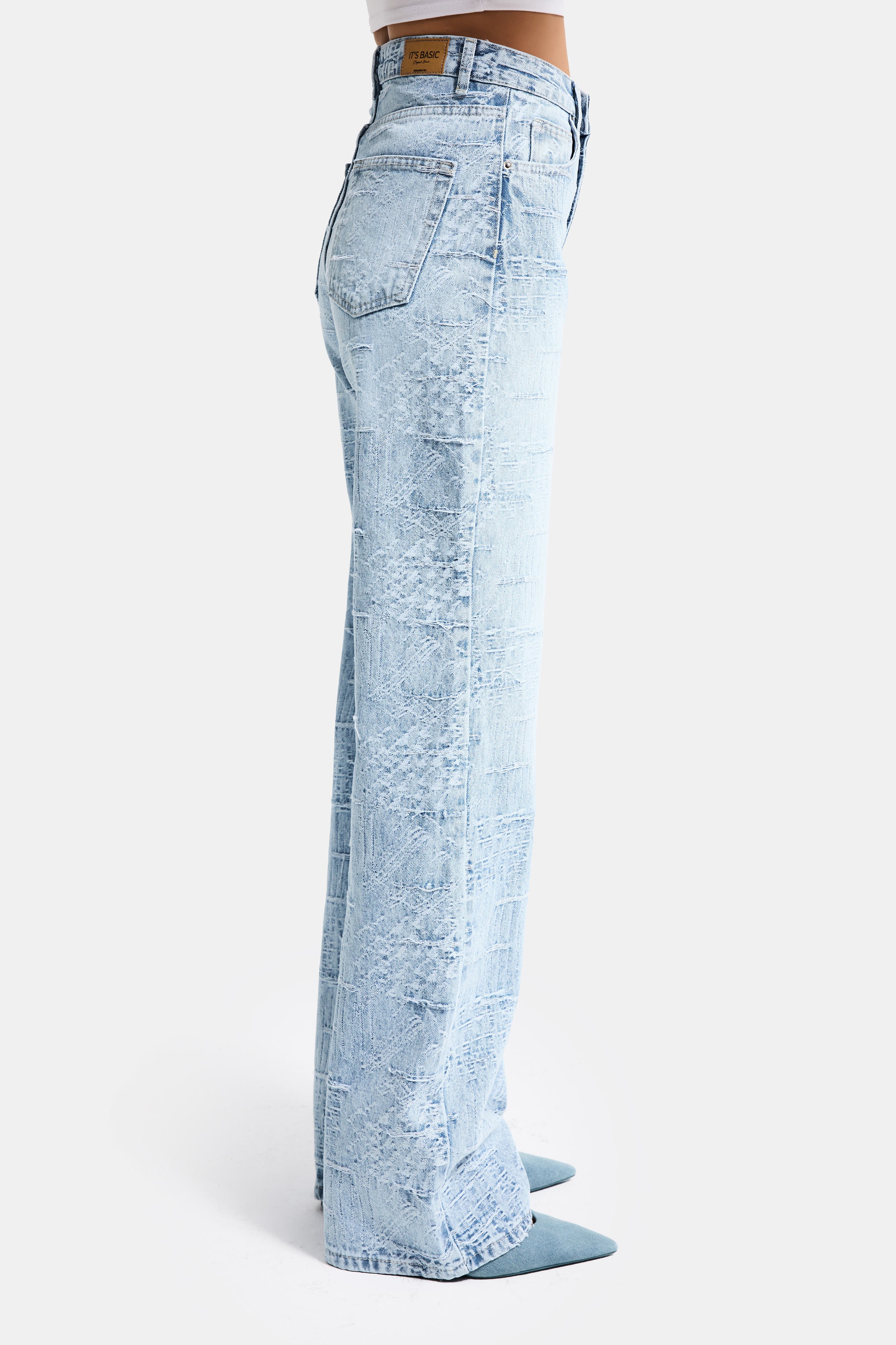 Kadın Ice Kot Rengi 4s6-3 Straight Fit Yüksek Bel Özel Kumaş Tasarım Denim Jean