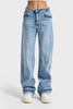 Women's Ice Blue Denim Jeans, 4s6-99 Straight Fit, High-Waist, Elastane Fabric