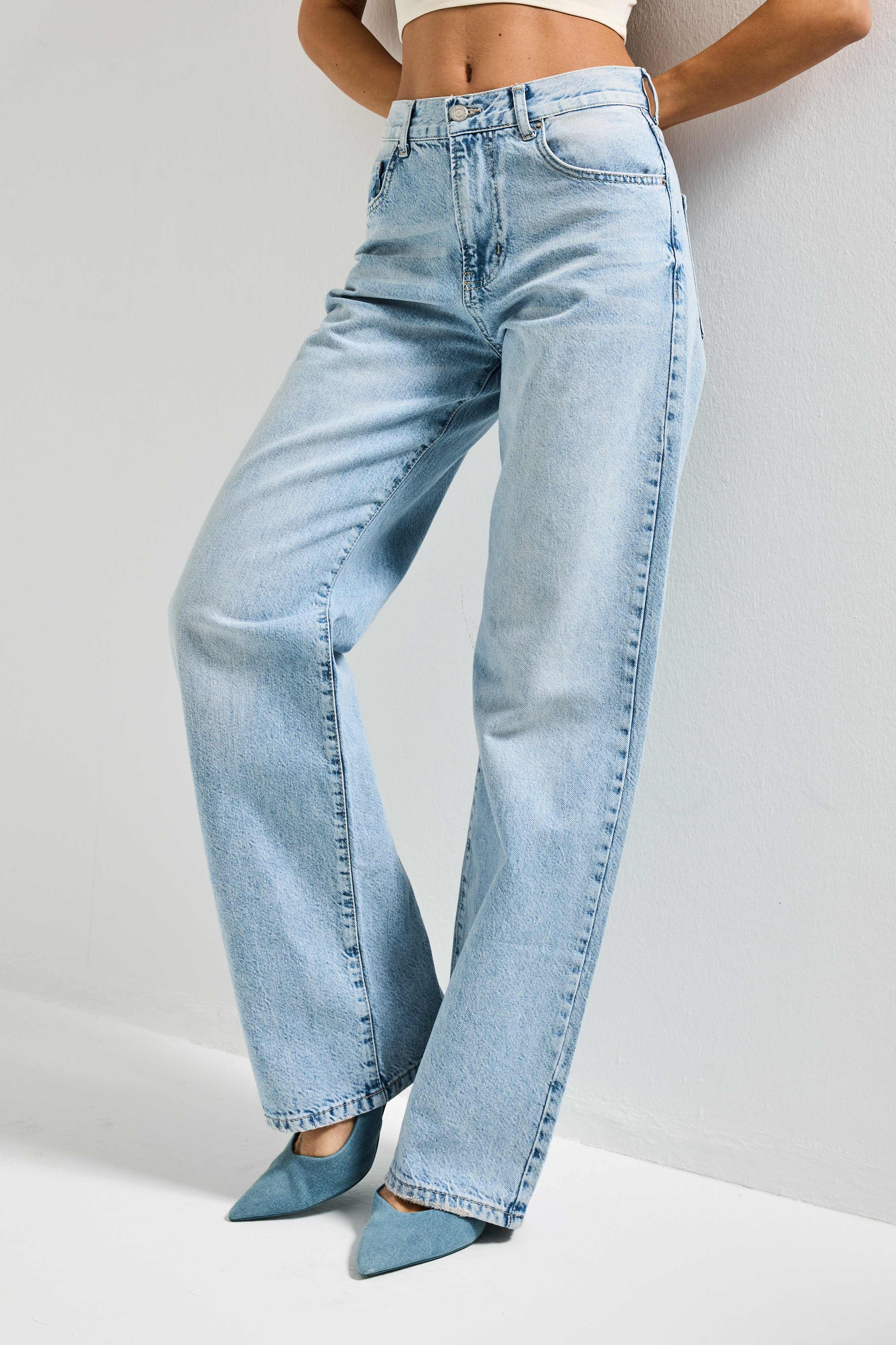 Kadın Ice Kot Rengi Lora 4s6-32 Loose Fit %100 Koton Denim Jean