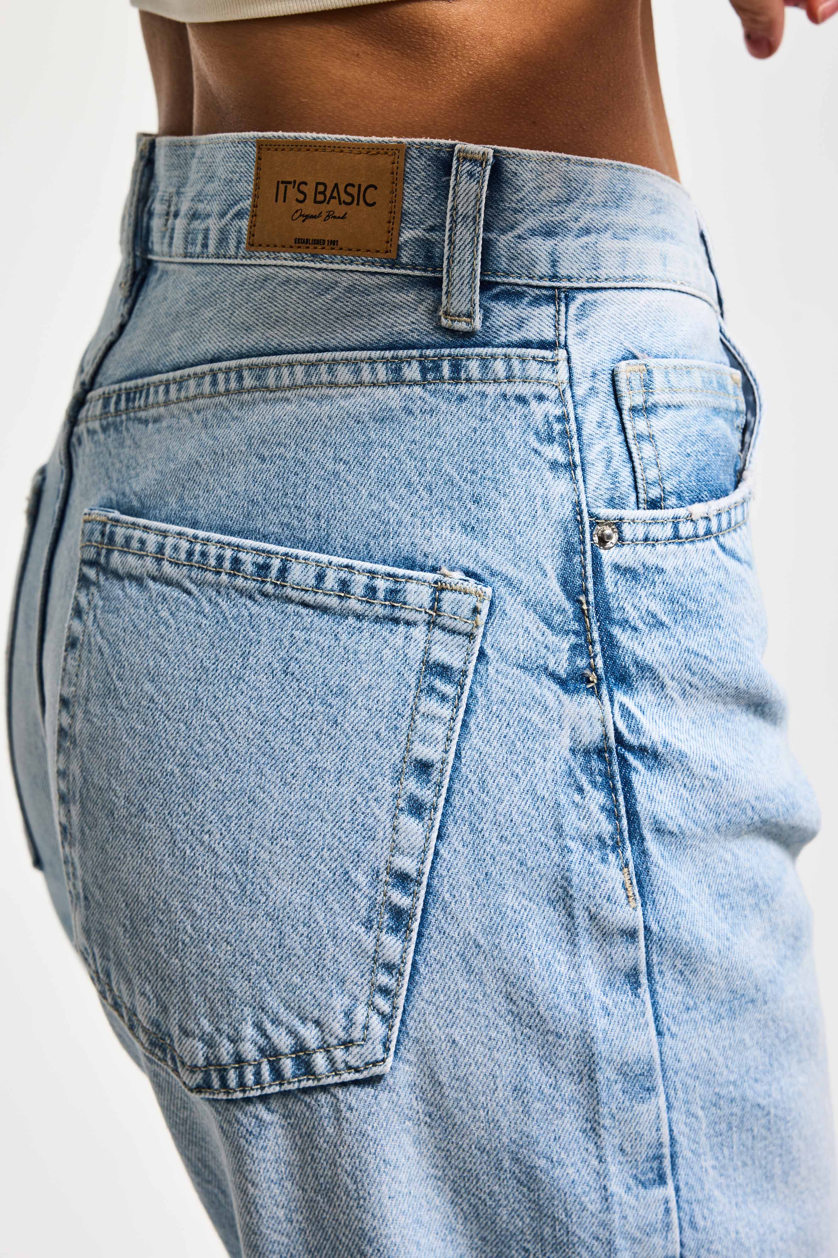 Kadın Ice Kot Rengi Lora 4s6-32 Loose Fit %100 Koton Denim Jean