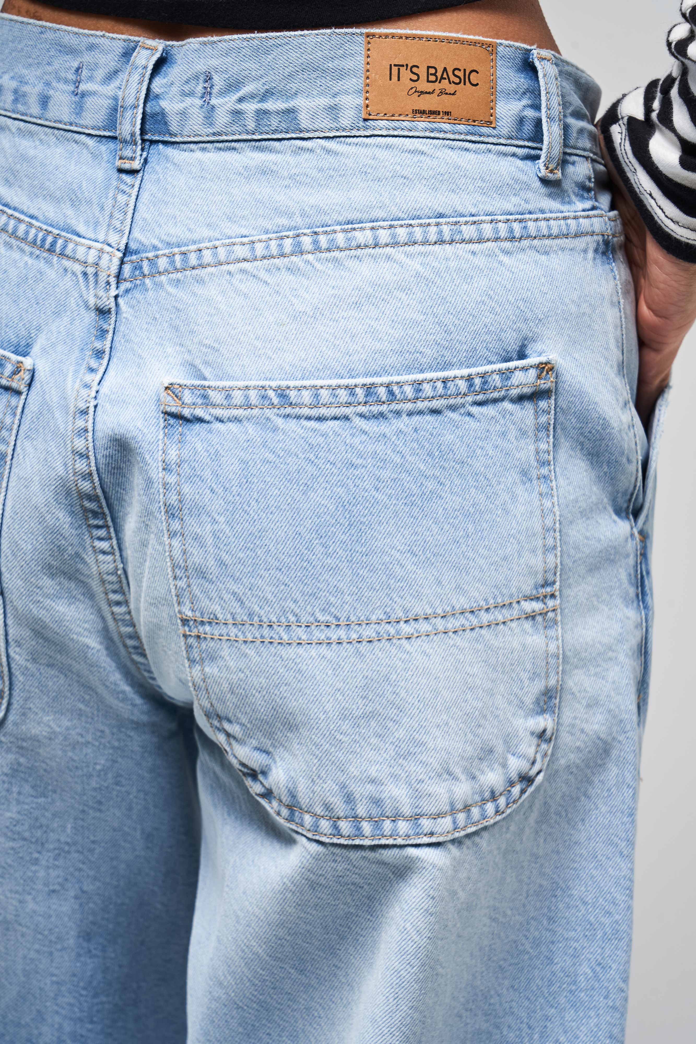 Kadın Ice Rengi 2S5-3 Skater Fit %100 Koton Orta Bel Bol Kesim İç Boy 80cm Denim Jean