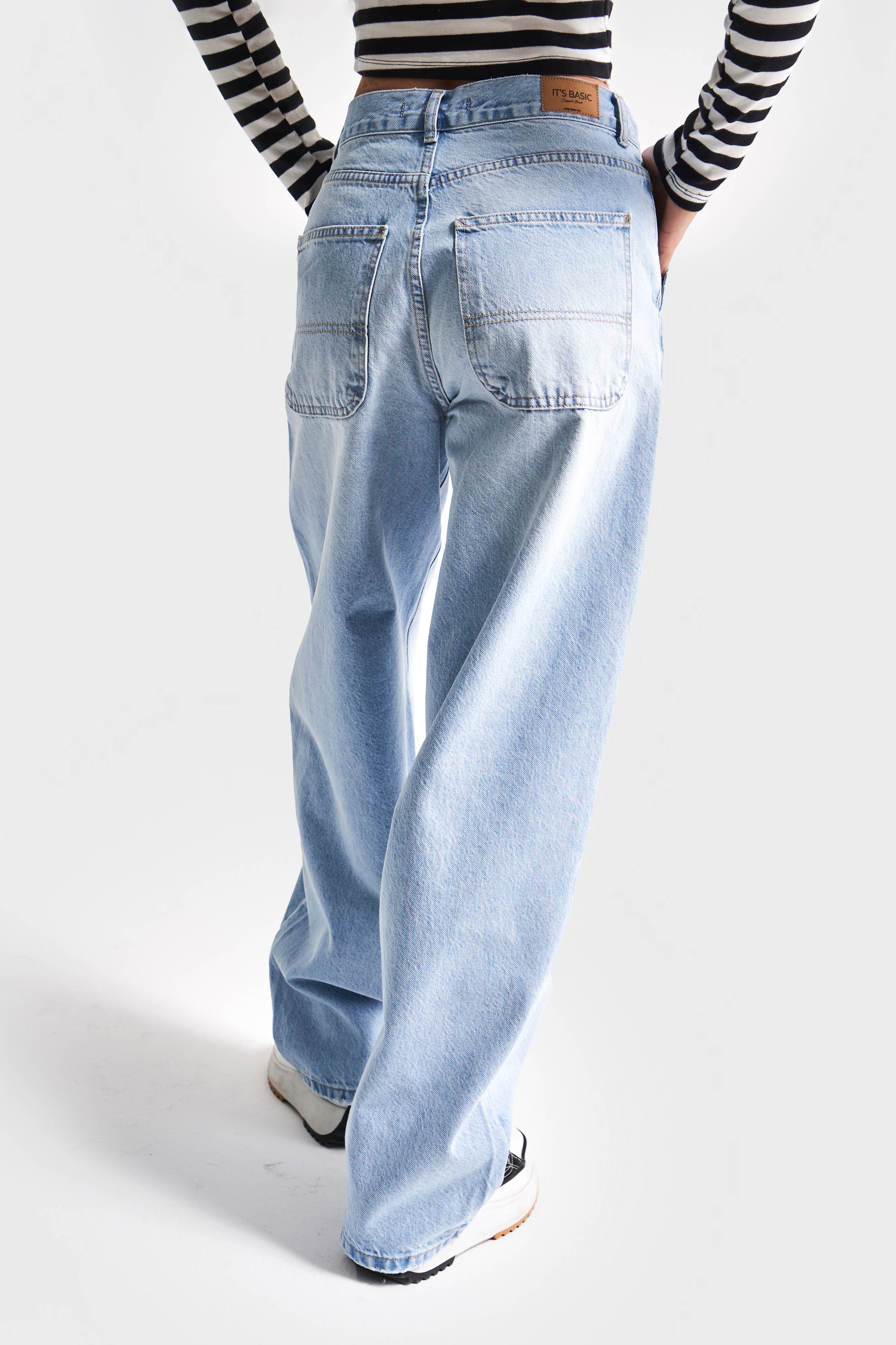 Kadın Ice Rengi 2S5-3 Skater Fit %100 Koton Orta Bel Bol Kesim İç Boy 80cm Denim Jean