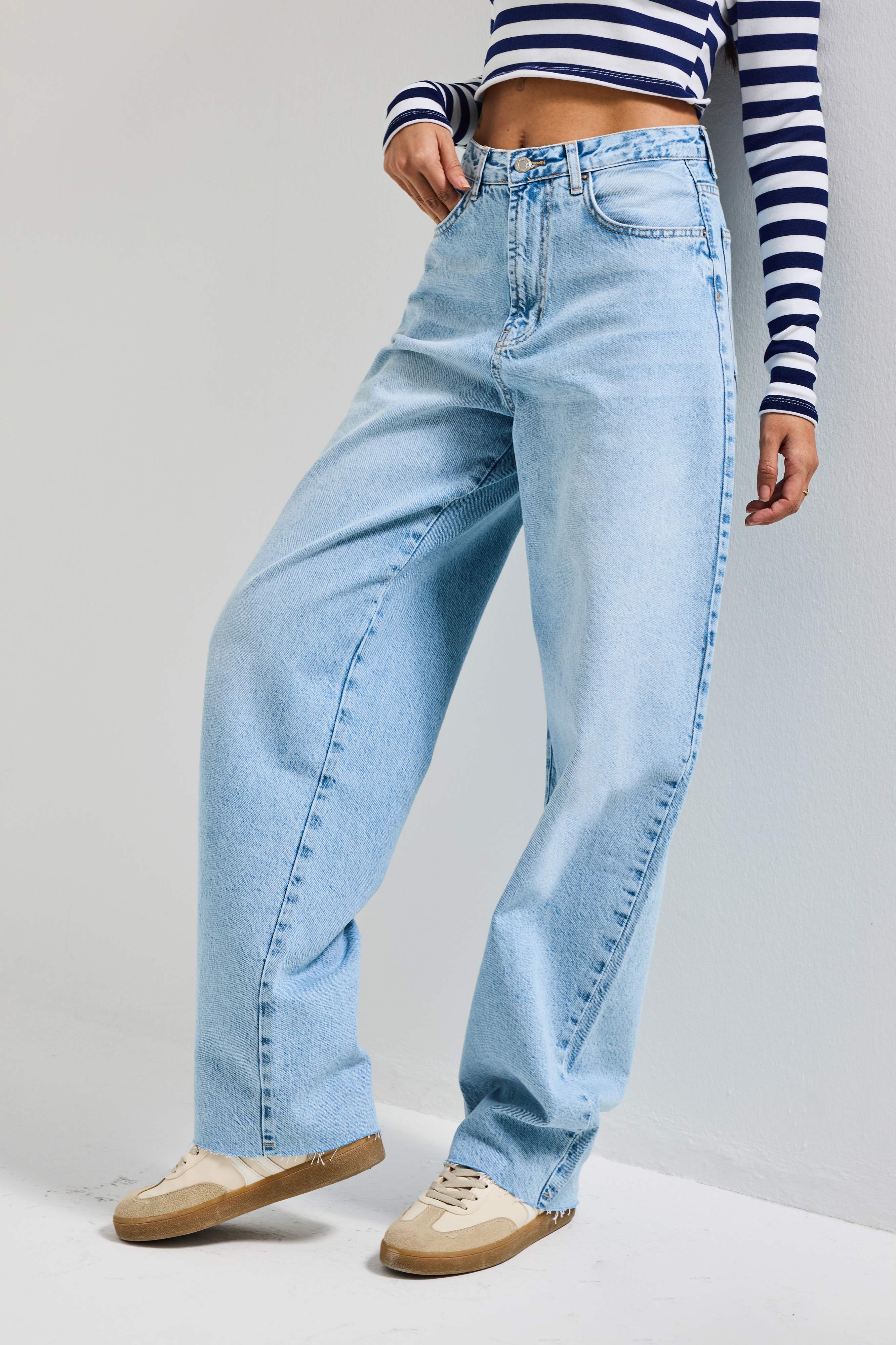 Kadın Ice Renk 4s6-27 Regular Fit Yüksek Bel %100 Koton Rahat Kesim Denim Jean