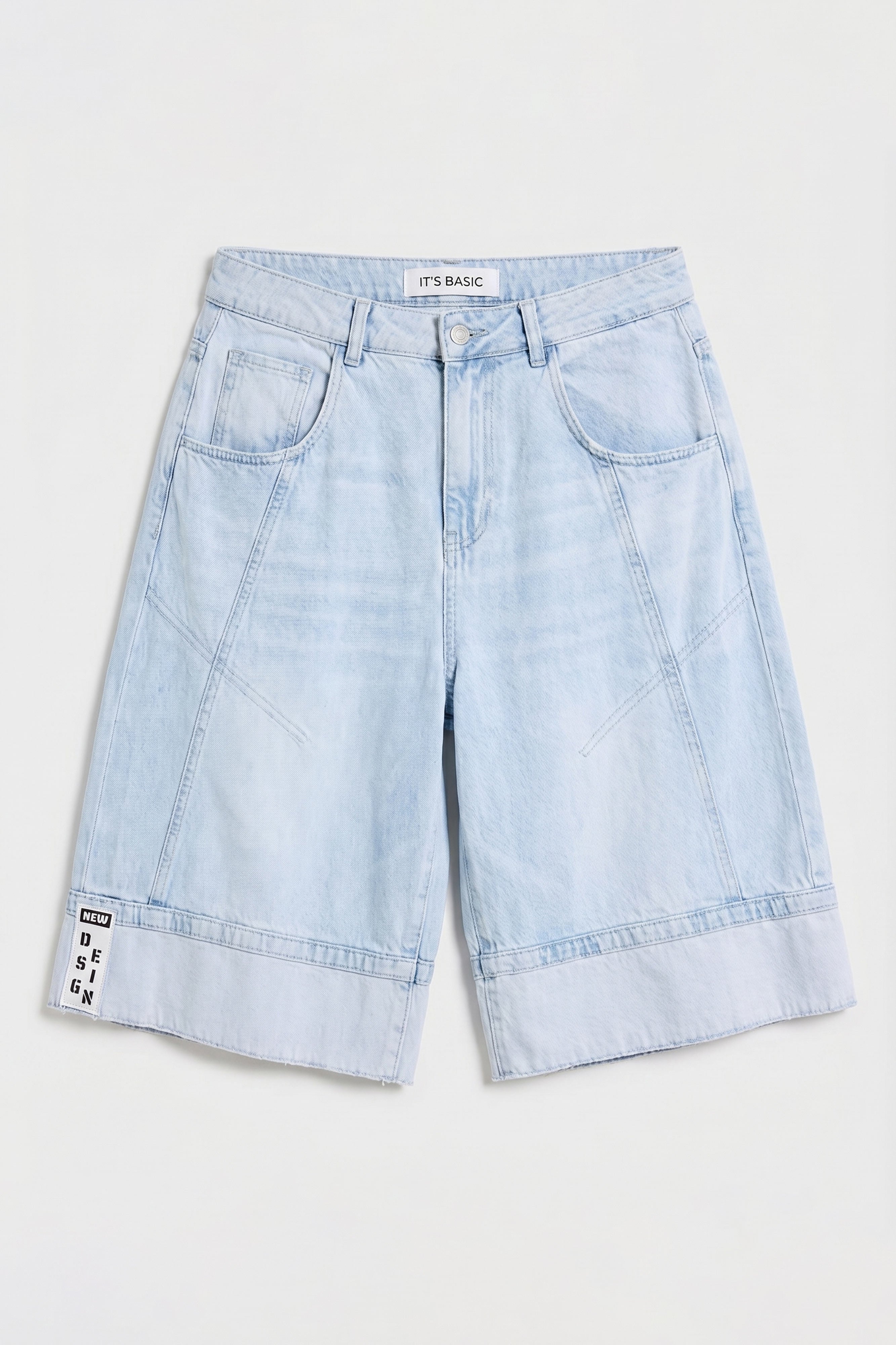 Kadın Ice Renk 4s6-3 Baggy Fit Maxi Boy Özel Tasarım Denim Bermuda Şort